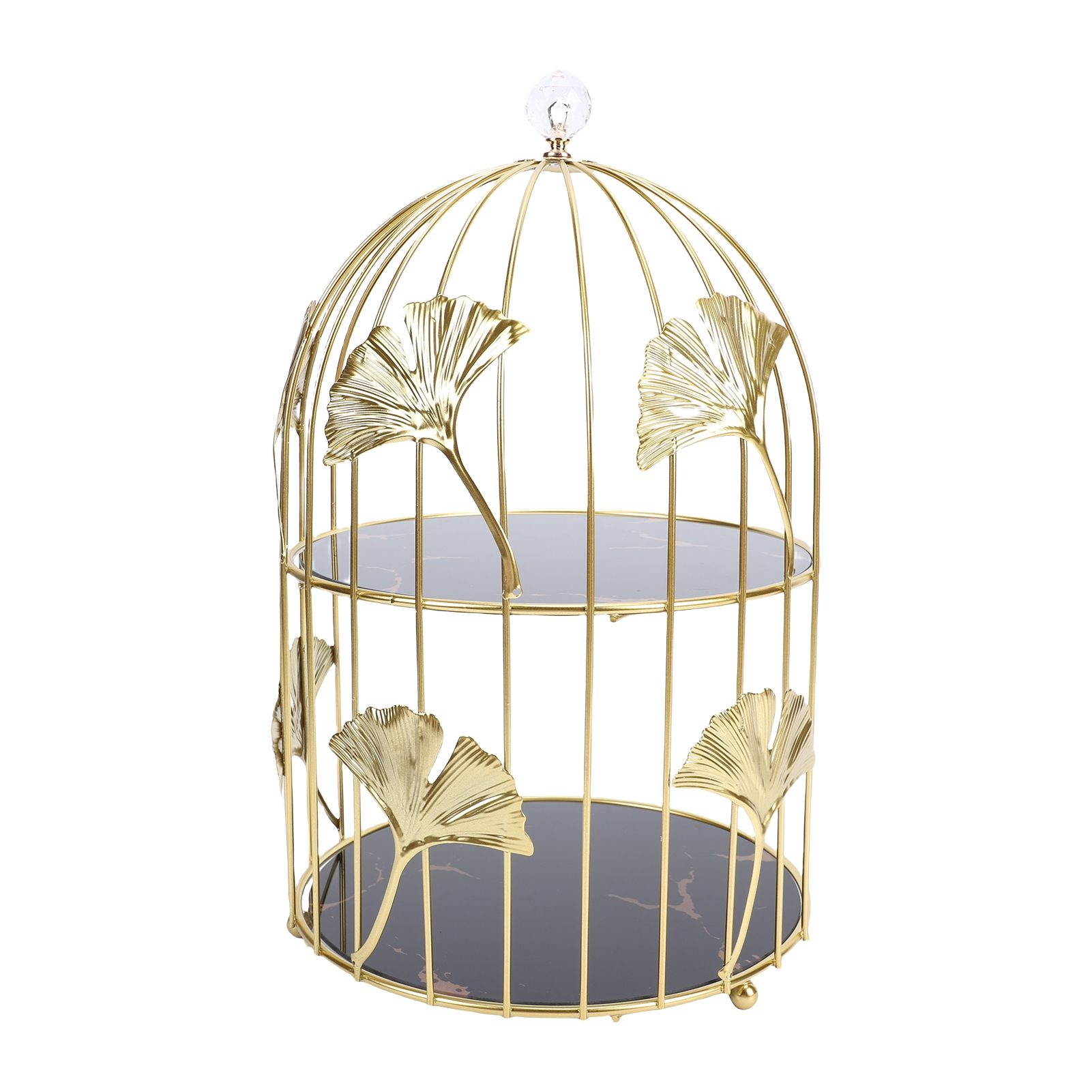 Gold Bird Cage Shape 2 Tier Cupcake Cake Stand Cosmetics Storage Rack Jewelry view 10