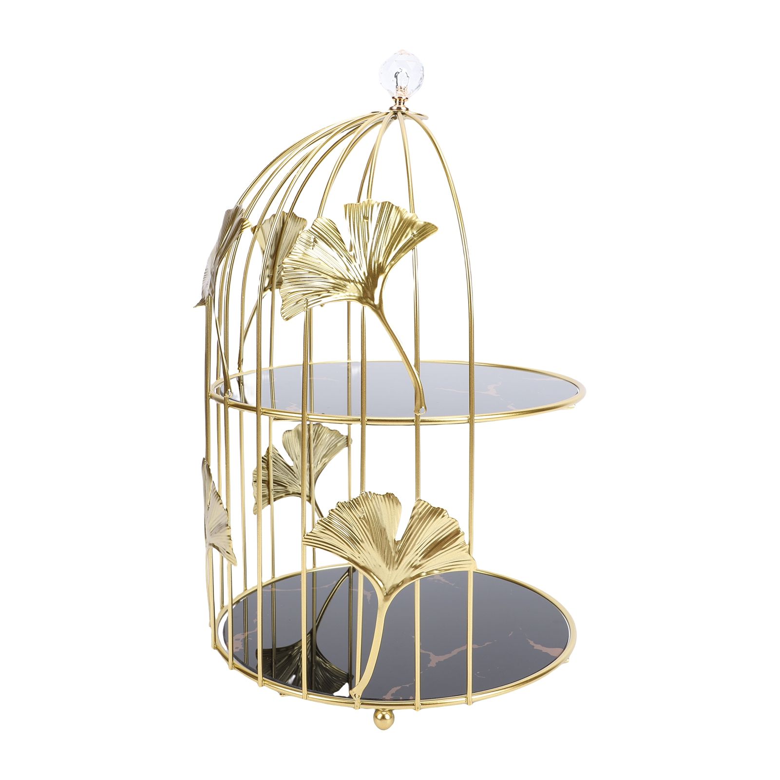 Gold Bird Cage Shape 2 Tier Cupcake Cake Stand Cosmetics Storage Rack Jewelry view 11