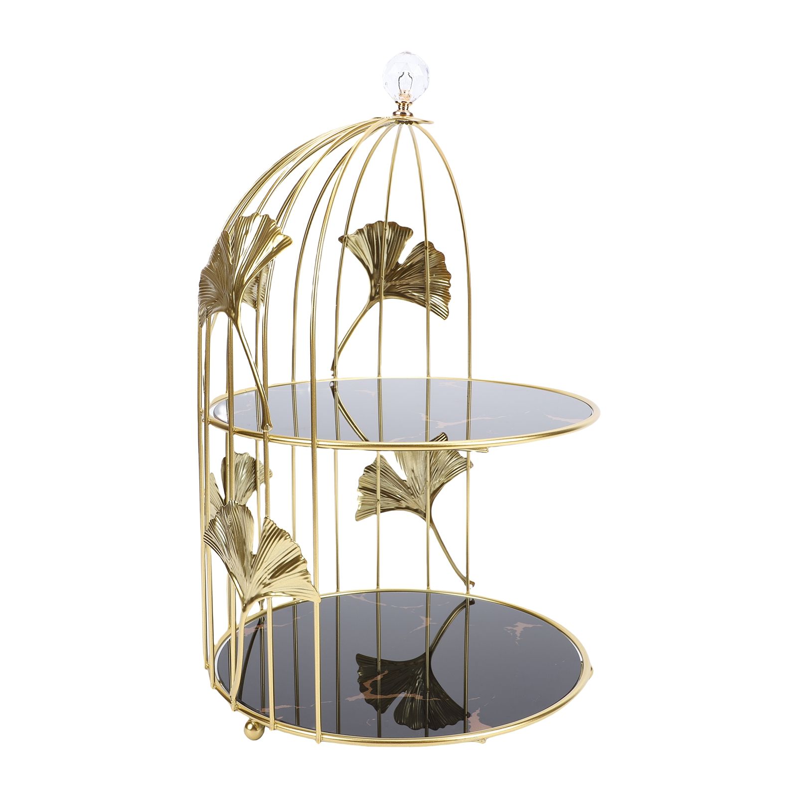 Gold Bird Cage Shape 2 Tier Cupcake Cake Stand Cosmetics Storage Rack Jewelry view 12