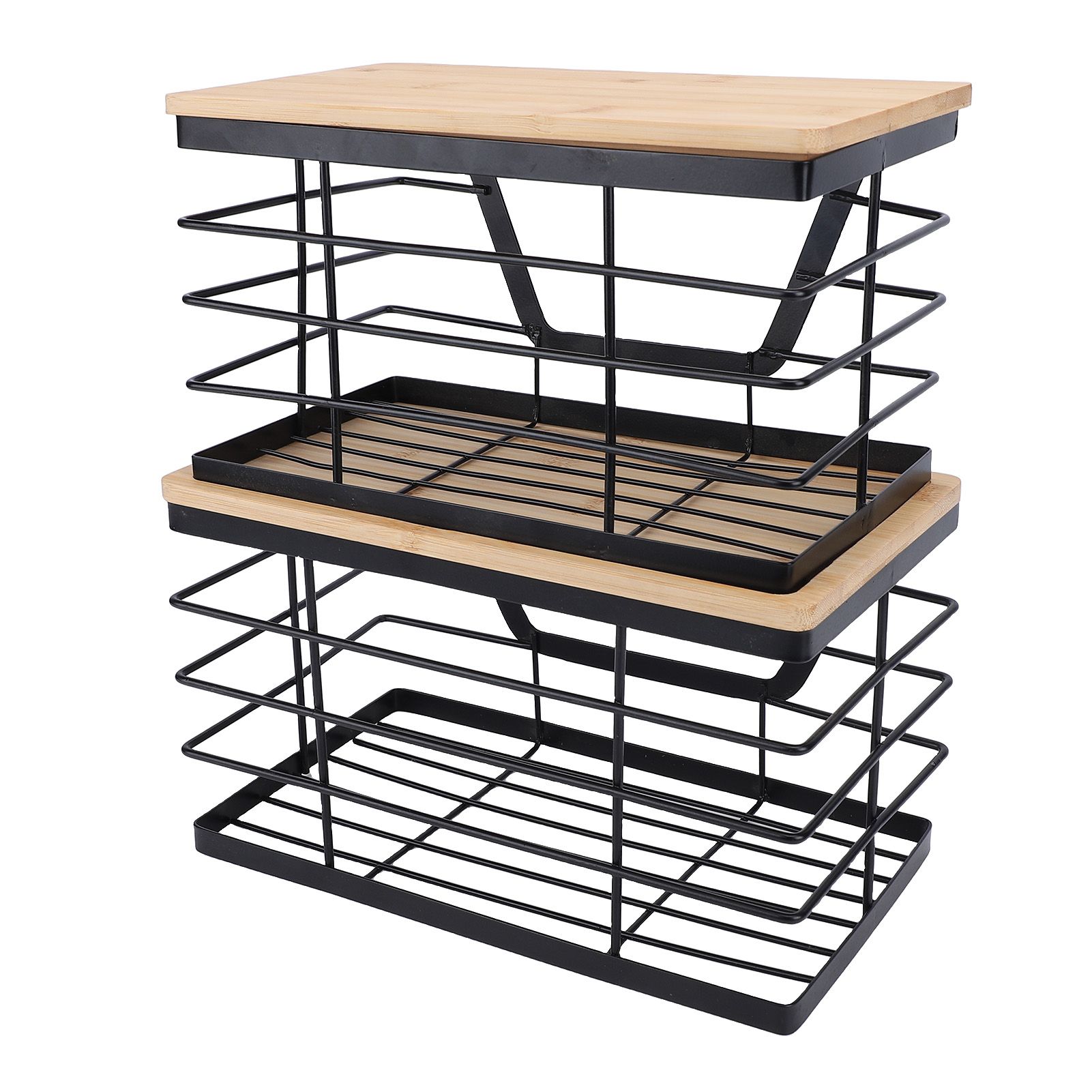 2PCS Metal Trash Bag Holder with Wood Lid Wall Hanging Or Desktop Garbage Bag — image 1