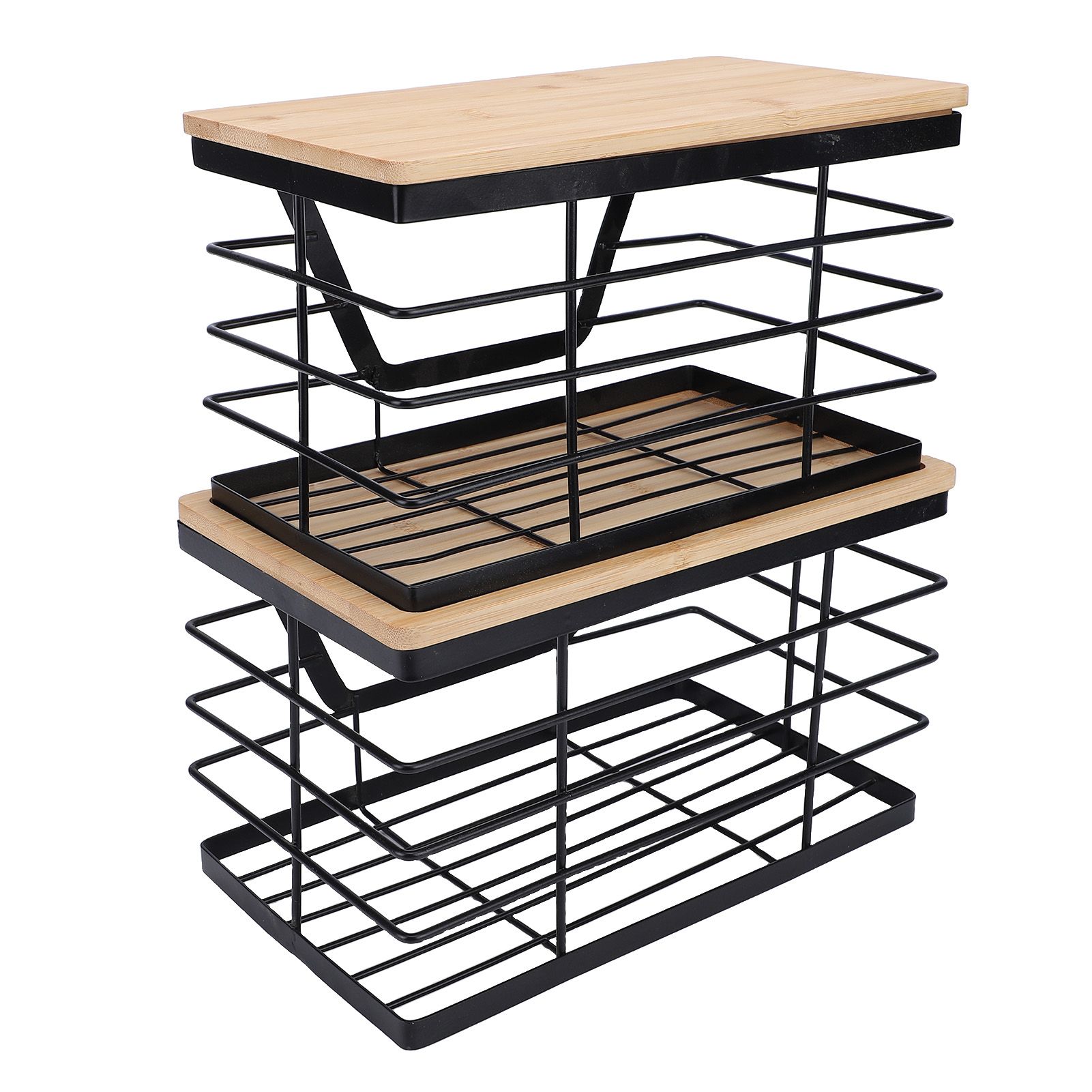 2PCS Metal Trash Bag Holder with Wood Lid Wall Hanging Or Desktop Garbage Bag view 4