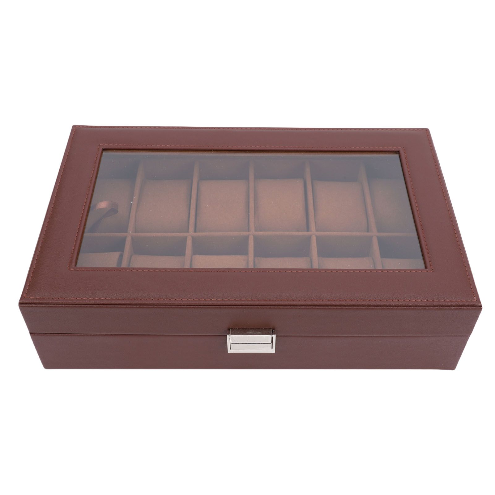 Watch Box with Watch Pillows Vintage Brown Leather 12 Slot Watch Case for view 3