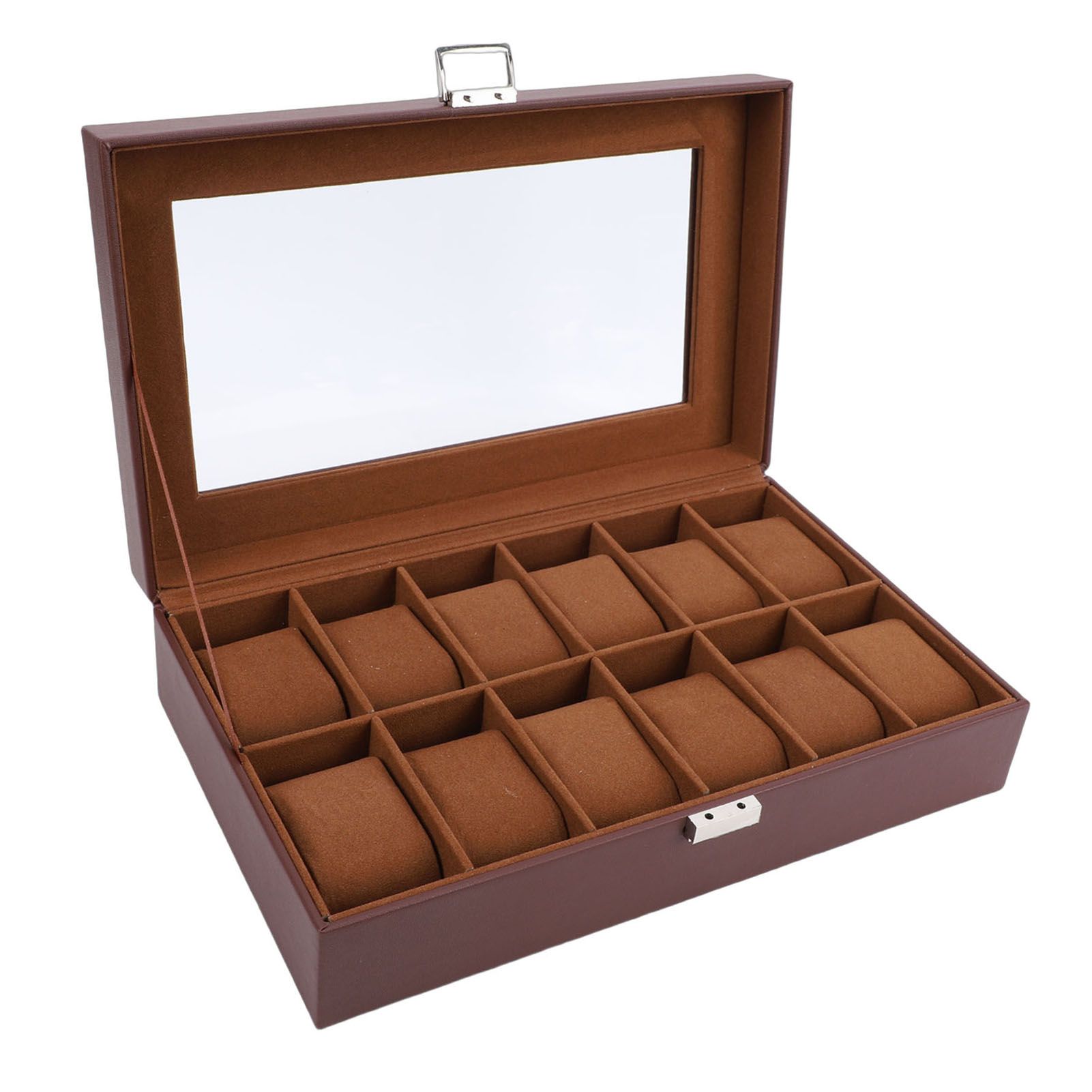 Watch Box with Watch Pillows Vintage Brown Leather 12 Slot Watch Case for view 4