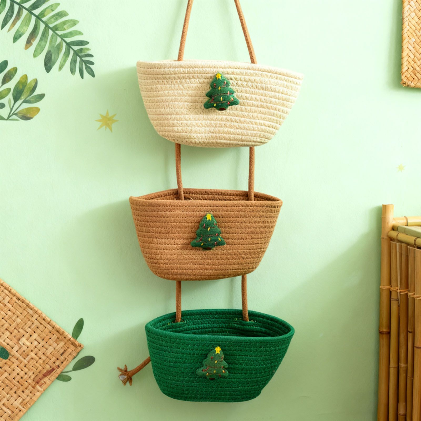 3 Tier Hanging Storage Basket Detachable Cotton Rope Hanging Organizer with view 3