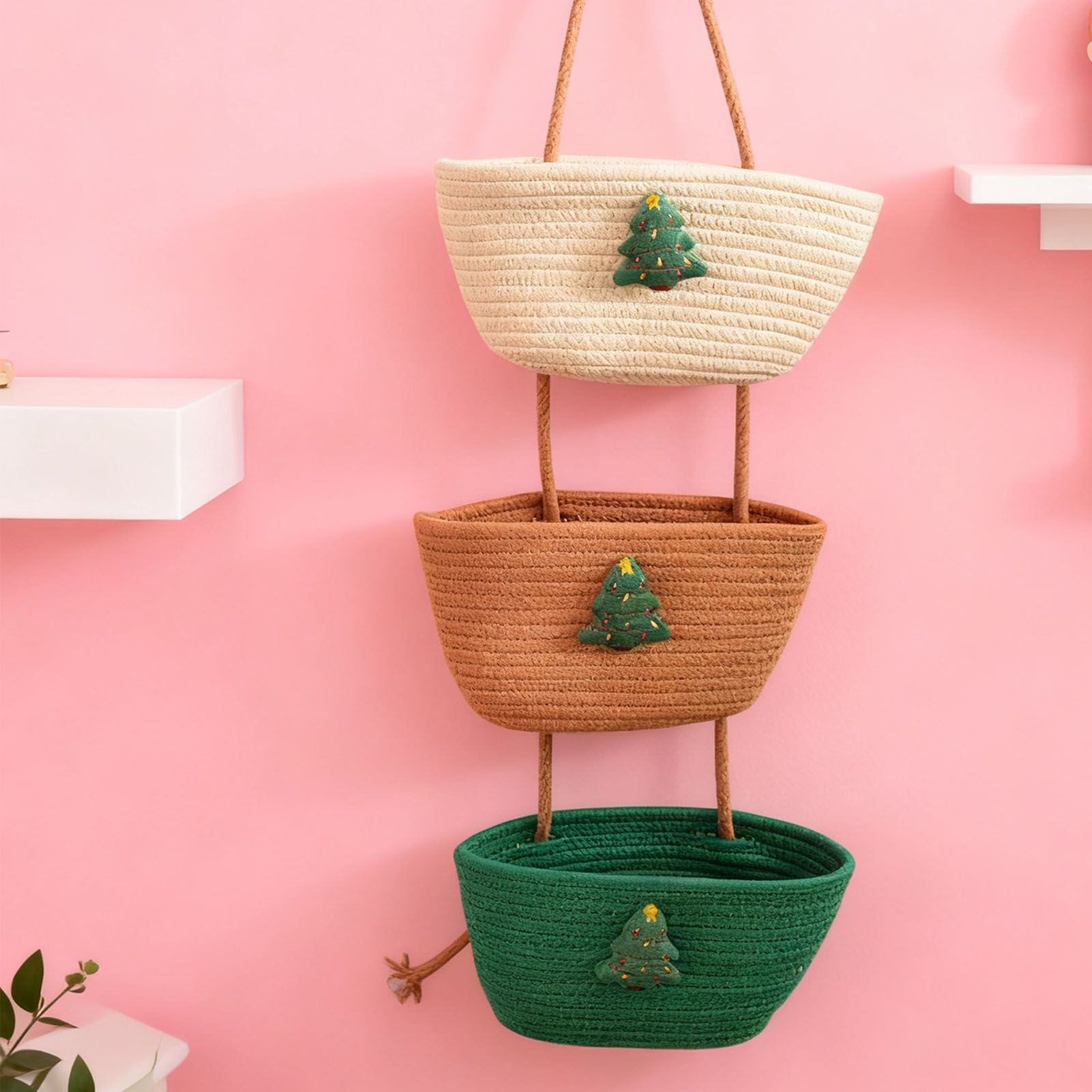 3 Tier Hanging Storage Basket Detachable Cotton Rope Hanging Organizer with view 4