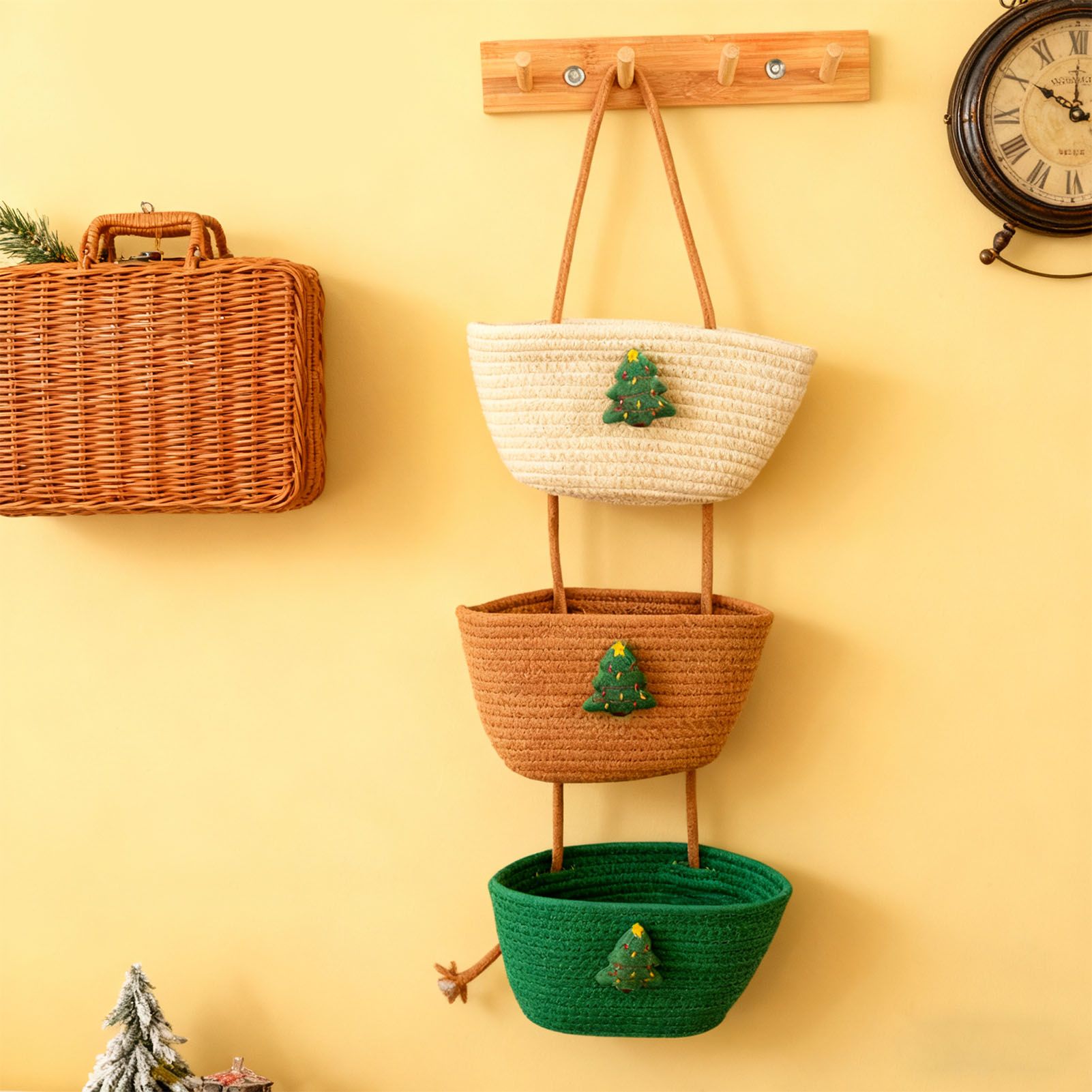 3 Tier Hanging Storage Basket Detachable Cotton Rope Hanging Organizer with view 7