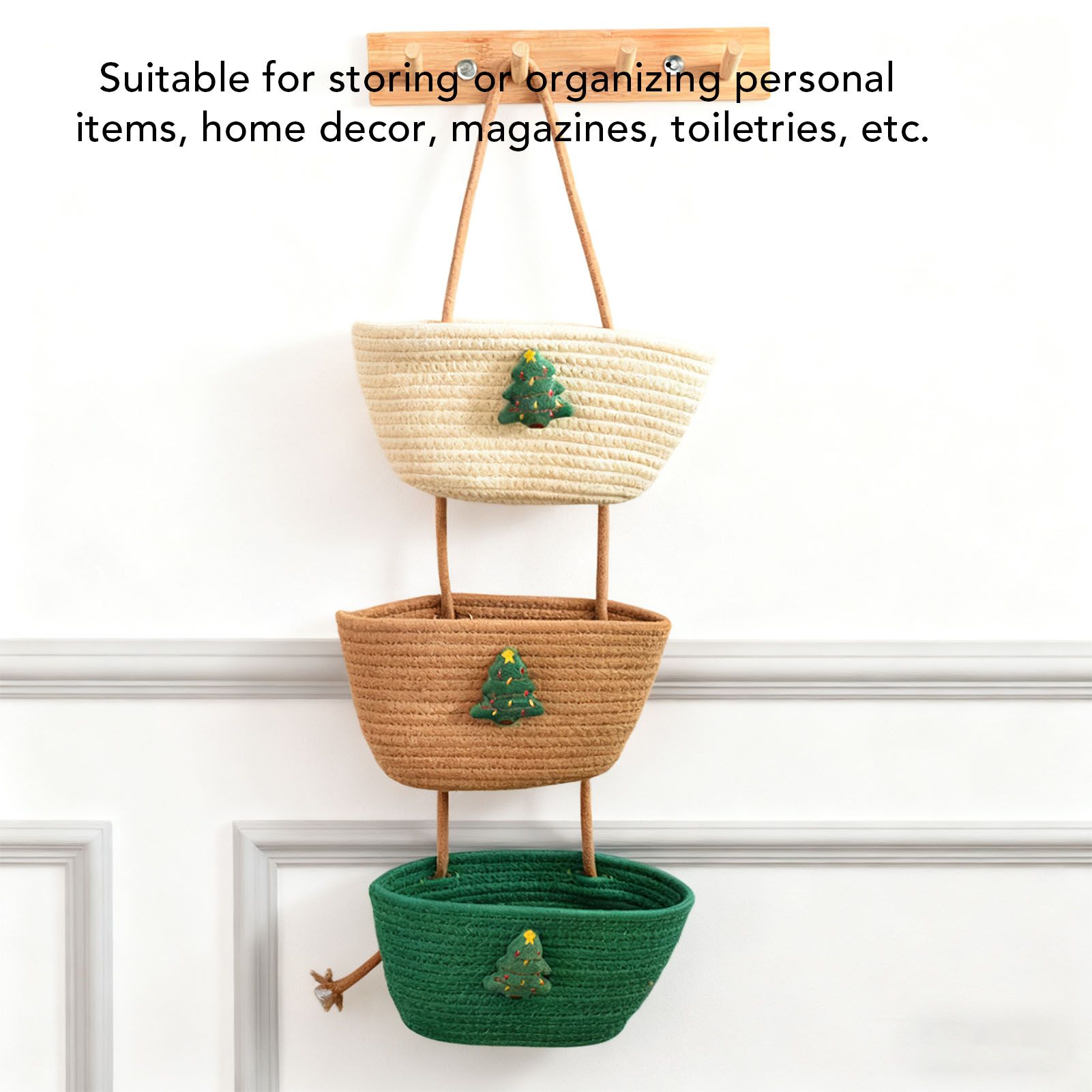 3 Tier Hanging Storage Basket Detachable Cotton Rope Hanging Organizer with view 8