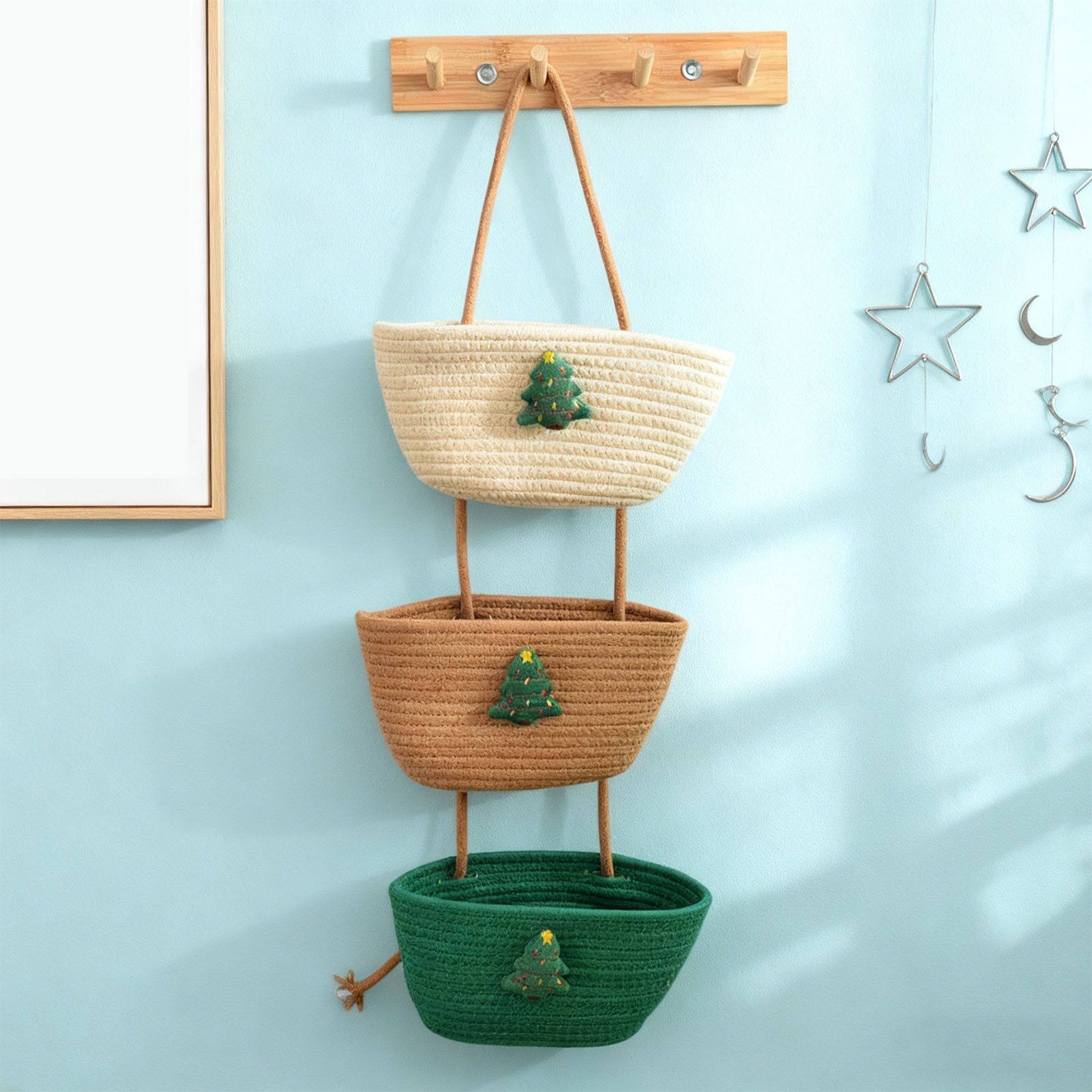 3 Tier Hanging Storage Basket Detachable Cotton Rope Hanging Organizer with view 9