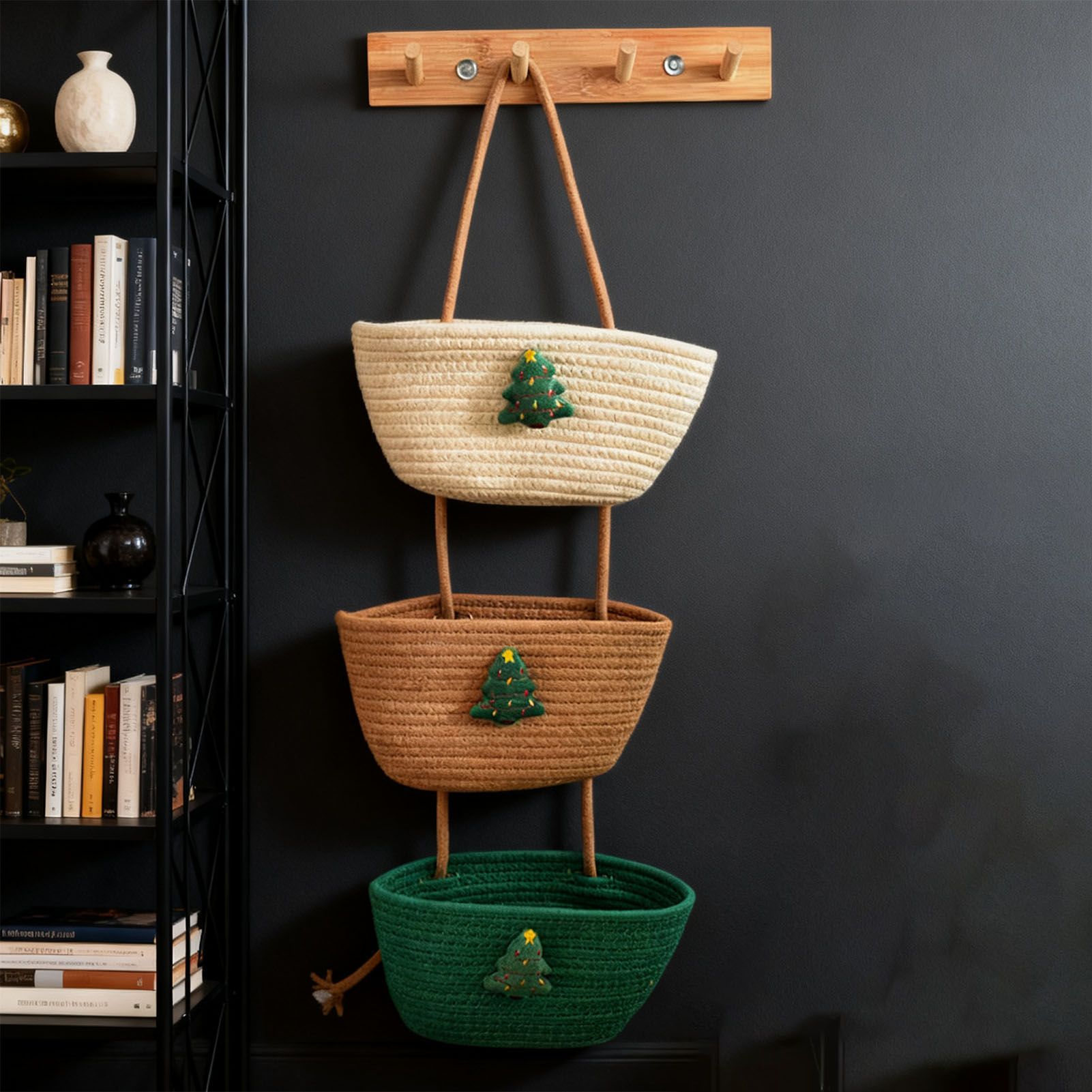 3 Tier Hanging Storage Basket Detachable Cotton Rope Hanging Organizer with view 10