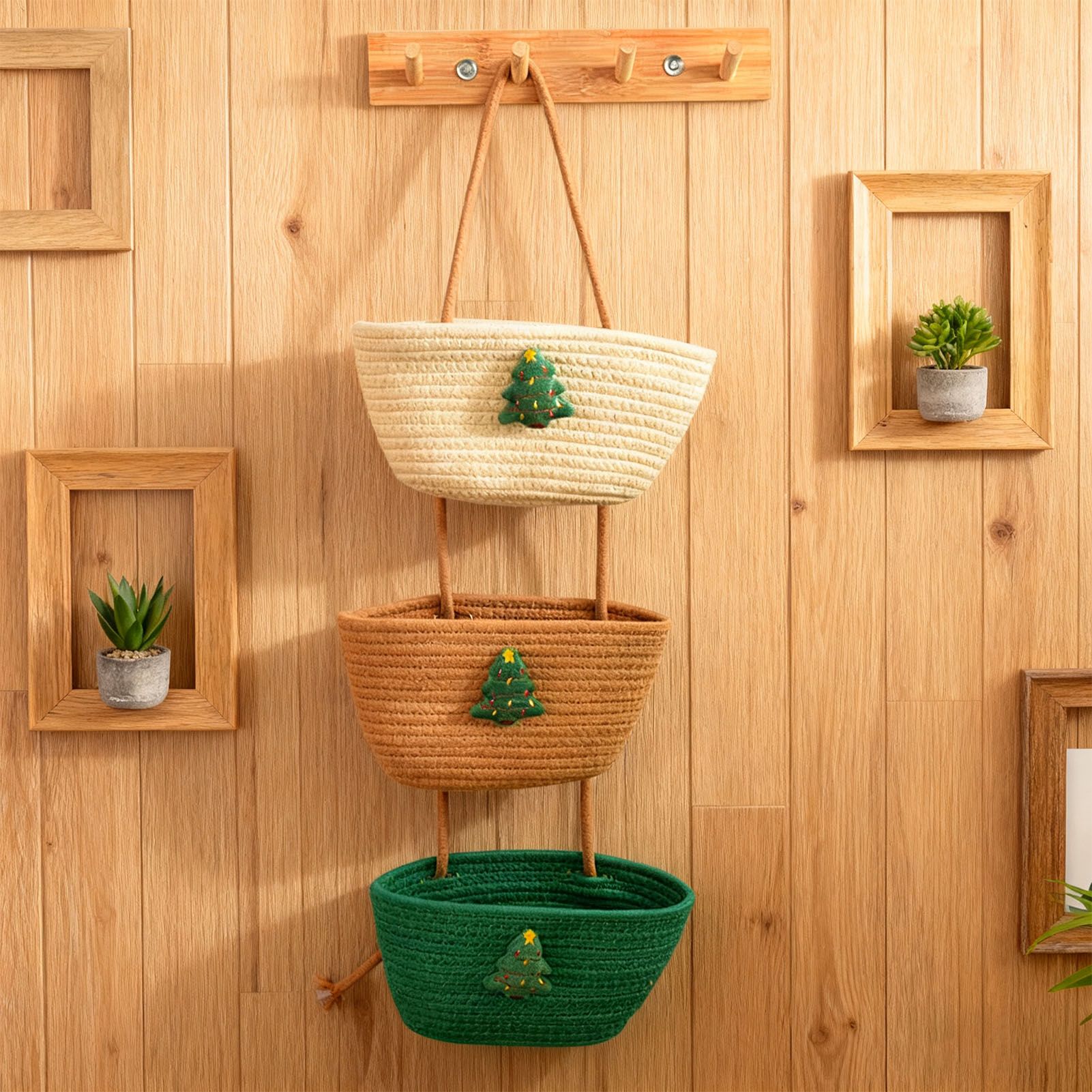 3 Tier Hanging Storage Basket Detachable Cotton Rope Hanging Organizer with view 11