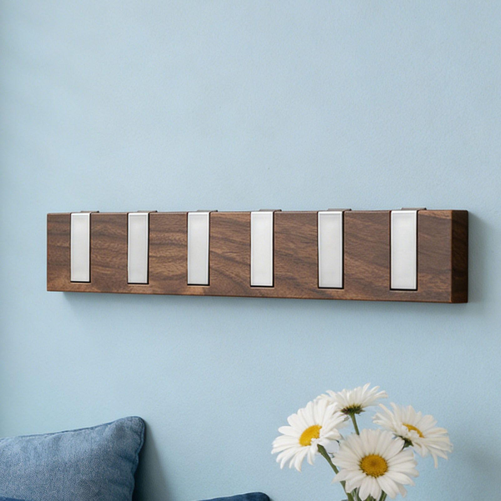 Door Hook Rack Adhesive Wall Mounted Faux Wood Grain Door Towel Rack Coat view 3