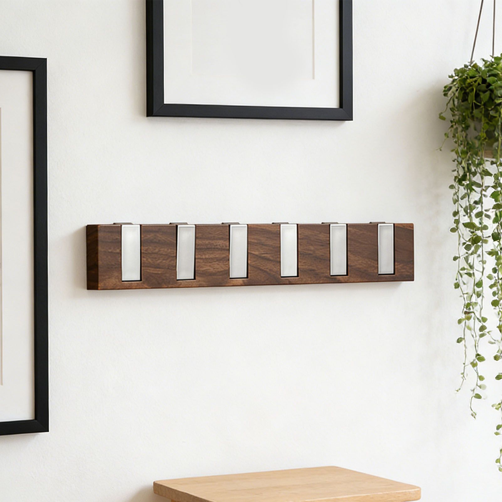 Door Hook Rack Adhesive Wall Mounted Faux Wood Grain Door Towel Rack Coat view 4