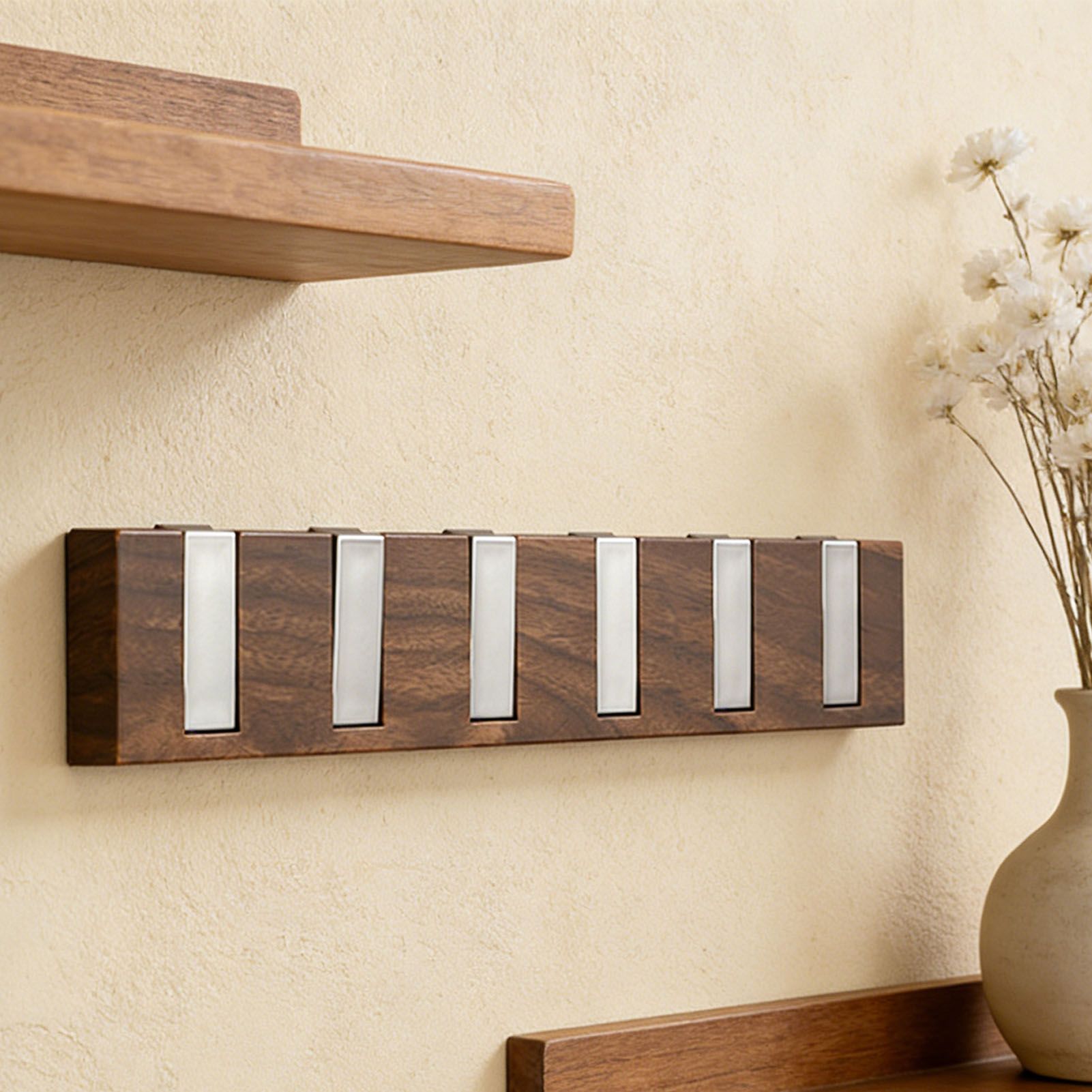 Door Hook Rack Adhesive Wall Mounted Faux Wood Grain Door Towel Rack Coat view 7