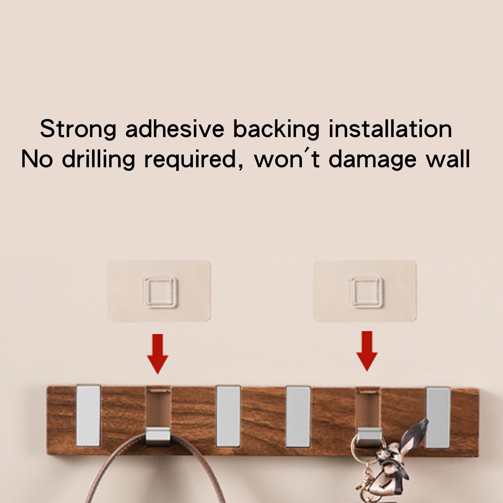 Door Hook Rack Adhesive Wall Mounted Faux Wood Grain Door Towel Rack Coat view 9