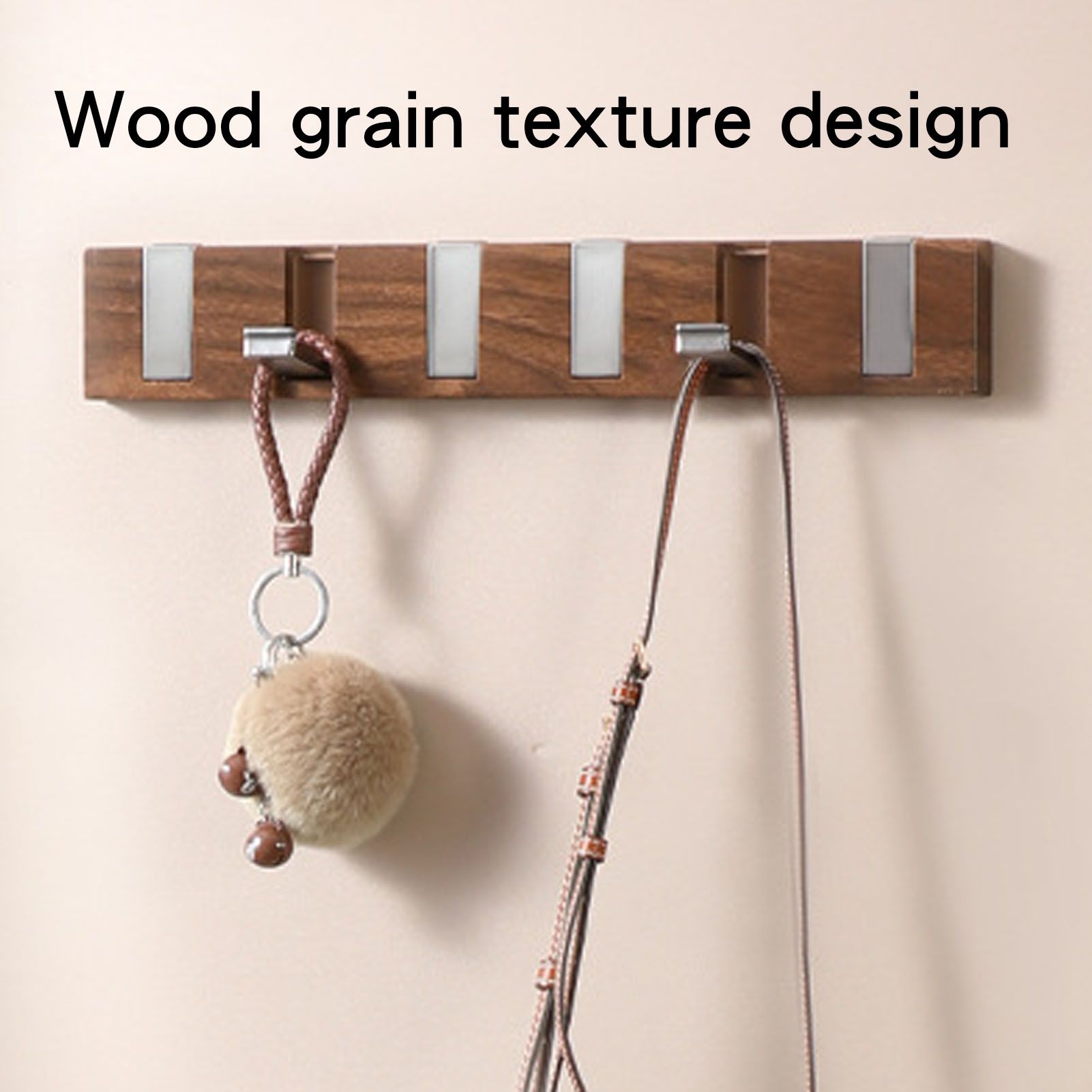 Door Hook Rack Adhesive Wall Mounted Faux Wood Grain Door Towel Rack Coat view 11
