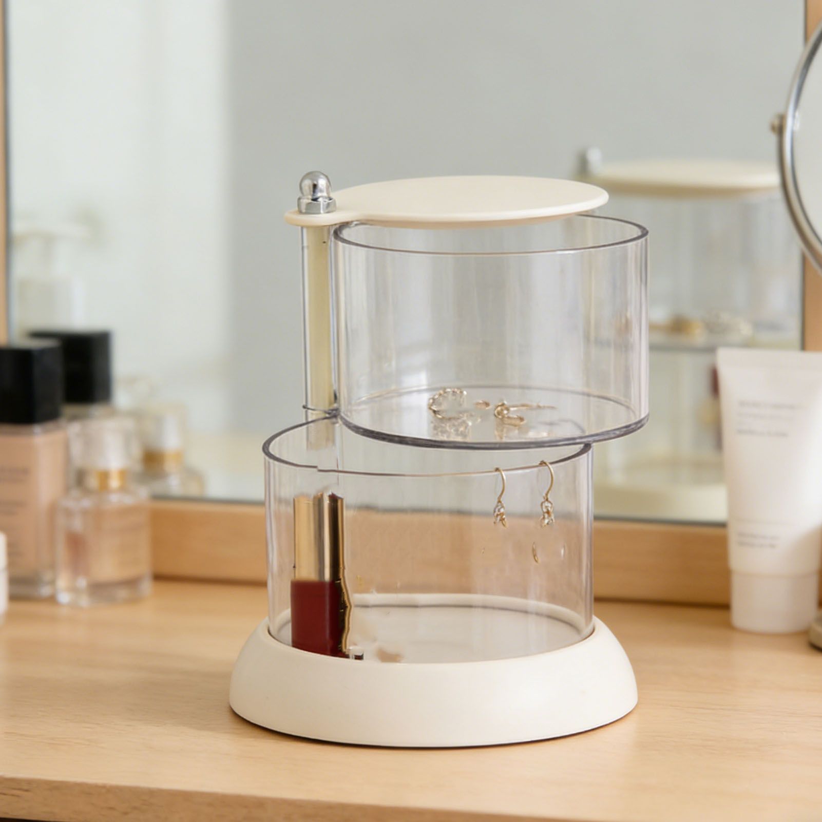 Makeup Sponge Storage Box 2 Tier PET Clear Round Rotating Makeup Blender view 4