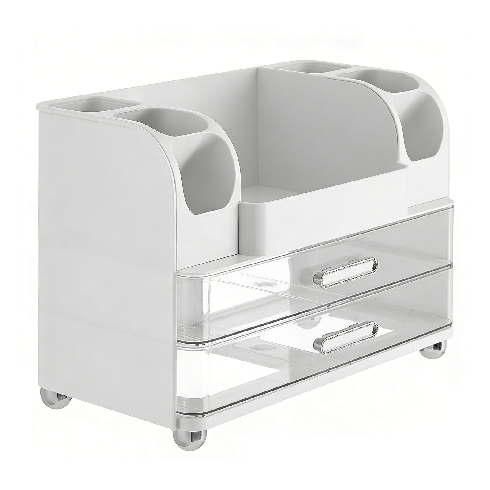 Makeup Organizer with Drawers Countertop Cosmetic Display Case with Brush