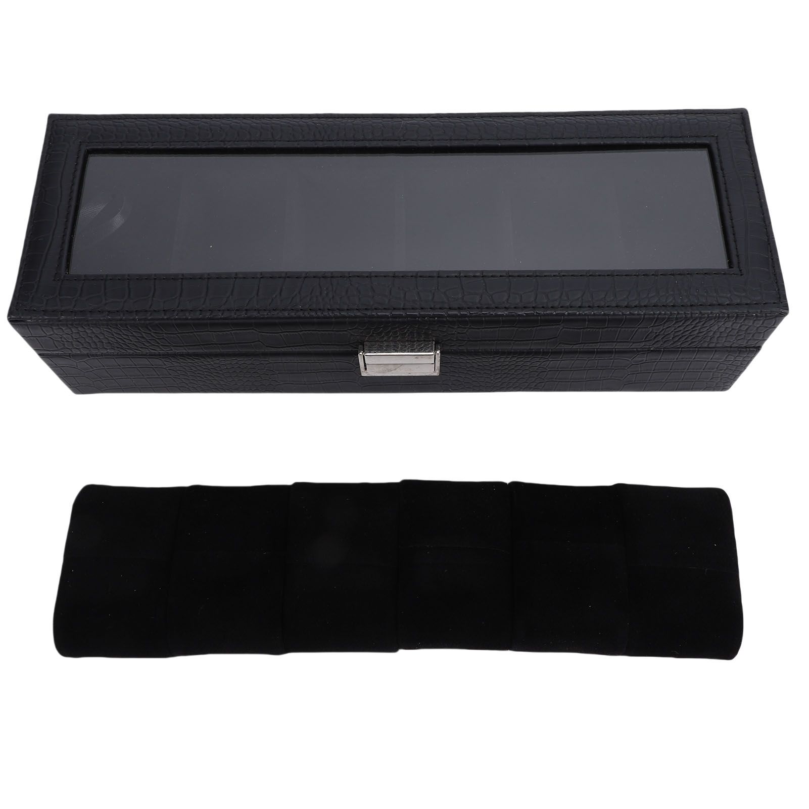 Watch Box Black 6 Slot Leather Watch Case with Pillows for Watches Storage view 3