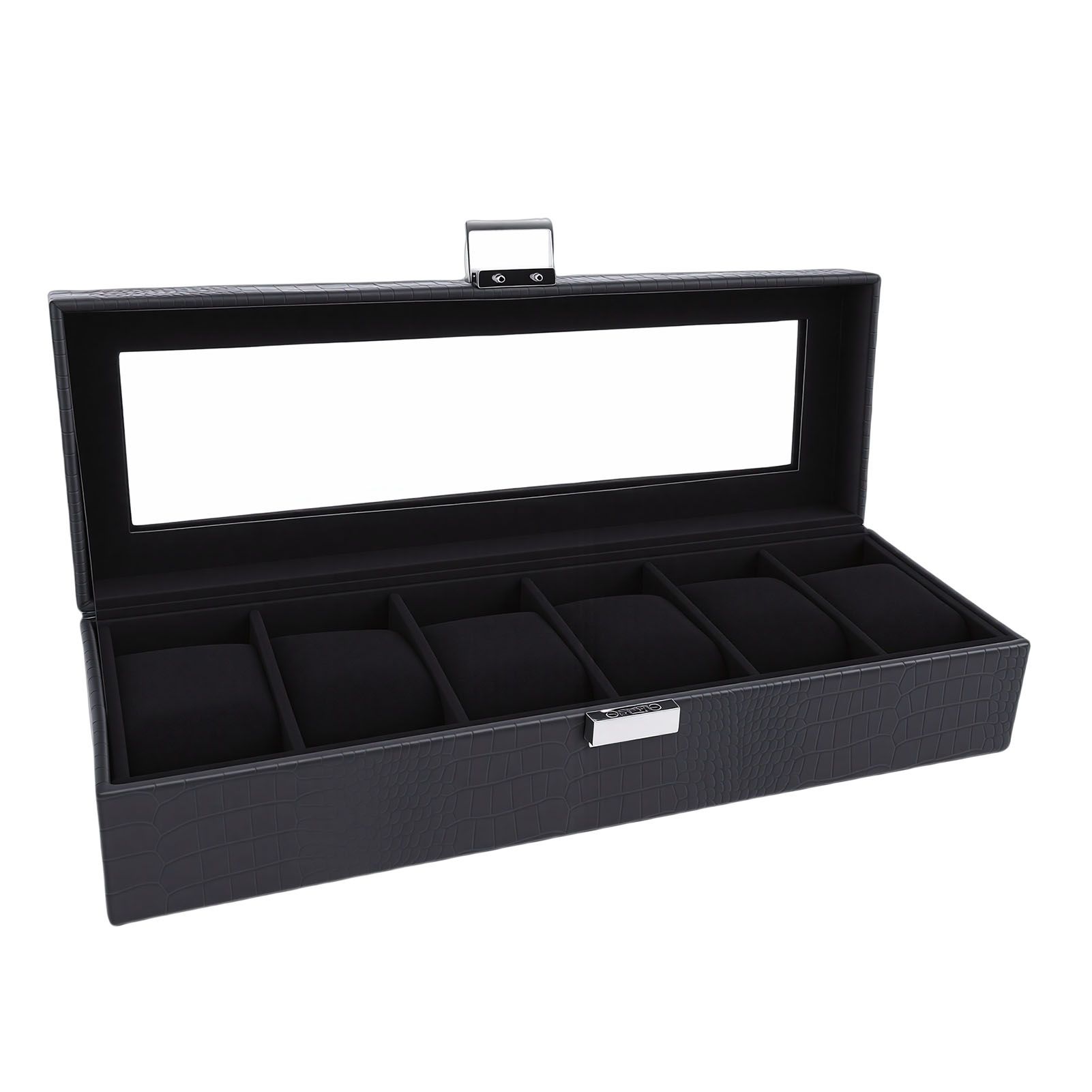 Watch Box Black 6 Slot Leather Watch Case with Pillows for Watches Storage view 4