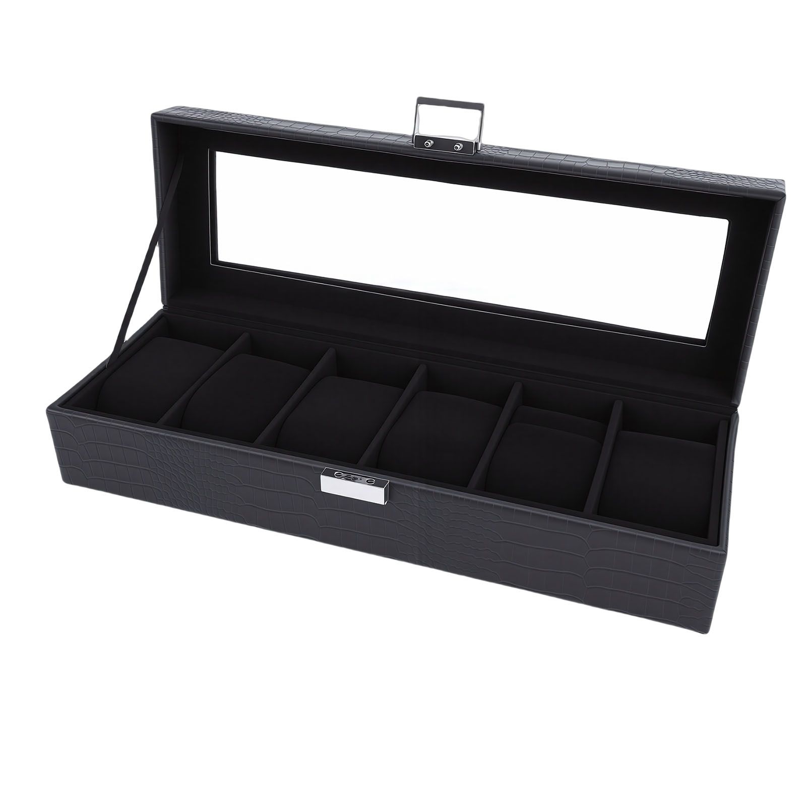 Watch Box Black 6 Slot Leather Watch Case with Pillows for Watches Storage view 6