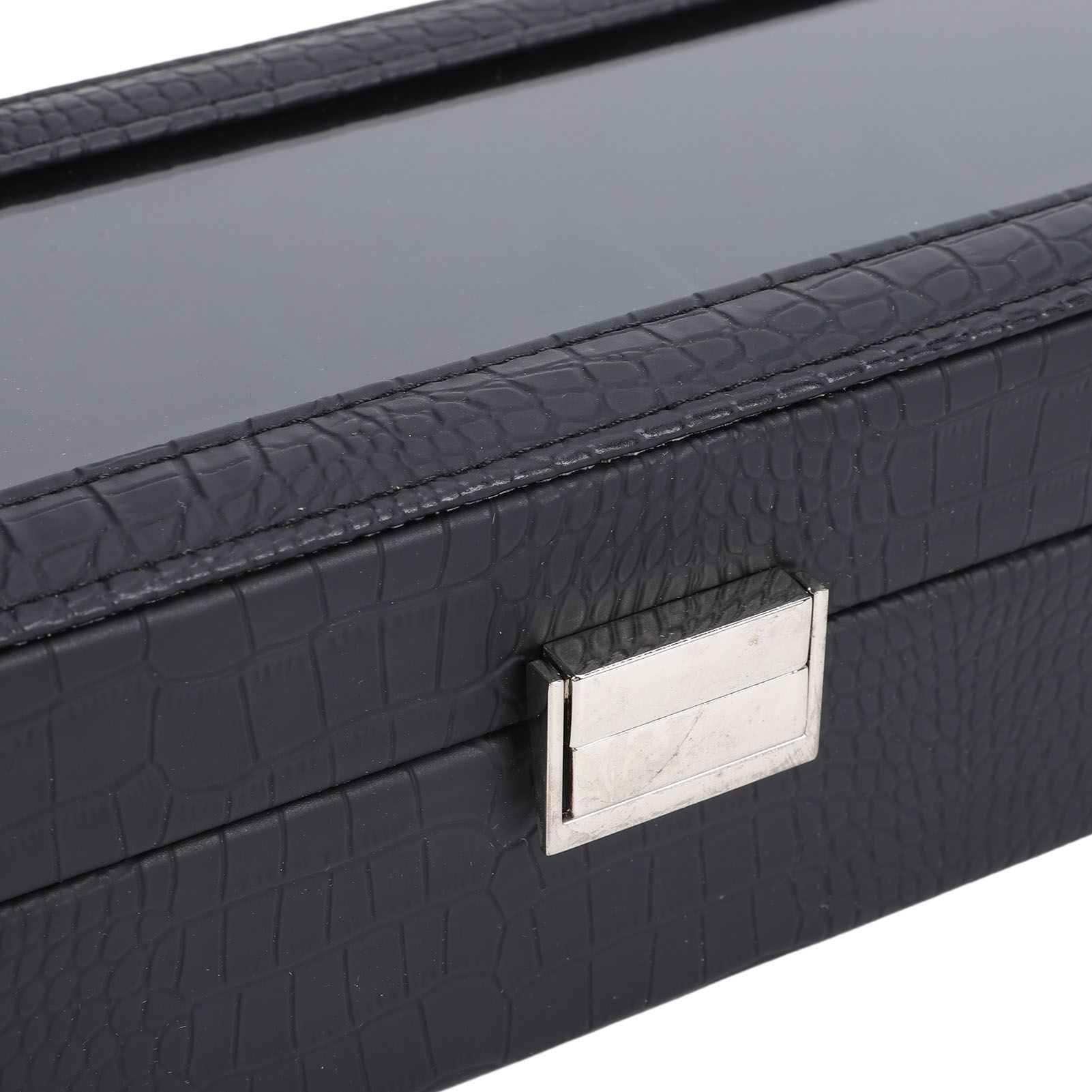 Watch Box Black 6 Slot Leather Watch Case with Pillows for Watches Storage view 7