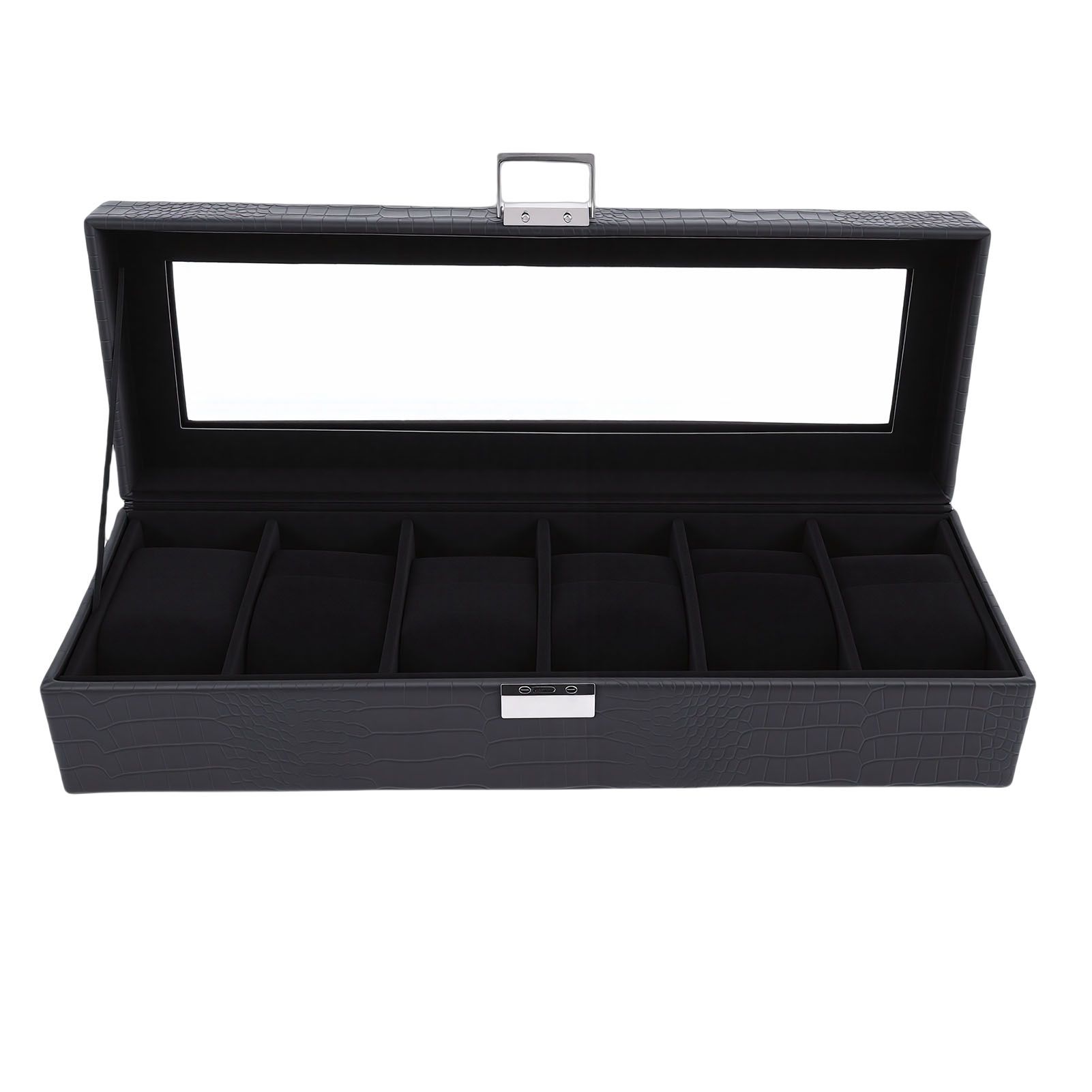 Watch Box Black 6 Slot Leather Watch Case with Pillows for Watches Storage view 8