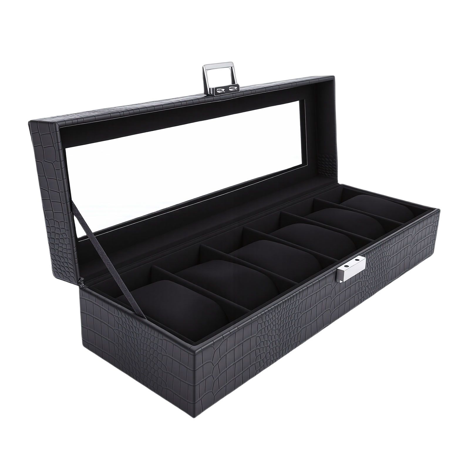 Watch Box Black 6 Slot Leather Watch Case with Pillows for Watches Storage view 9