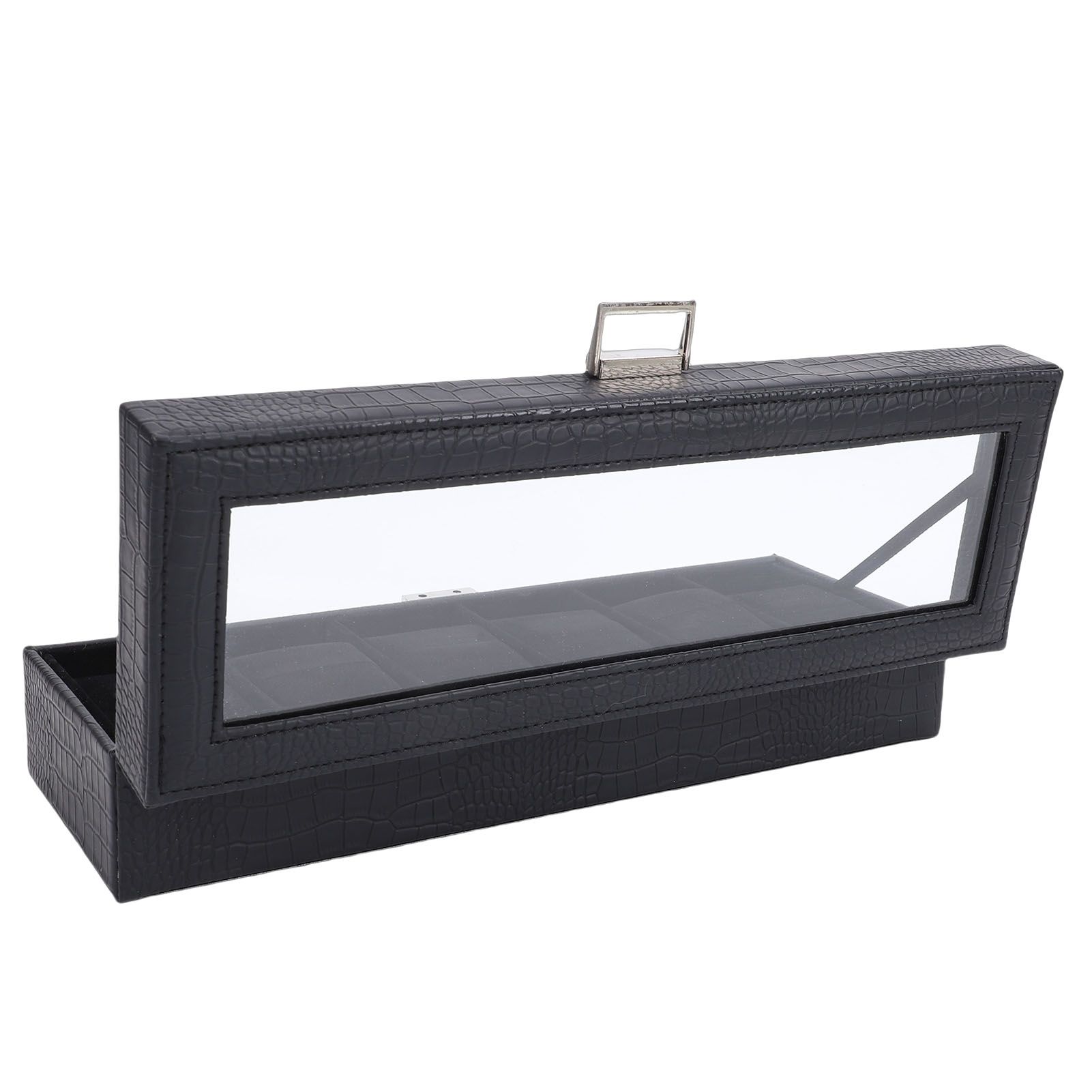 Watch Box Black 6 Slot Leather Watch Case with Pillows for Watches Storage view 11