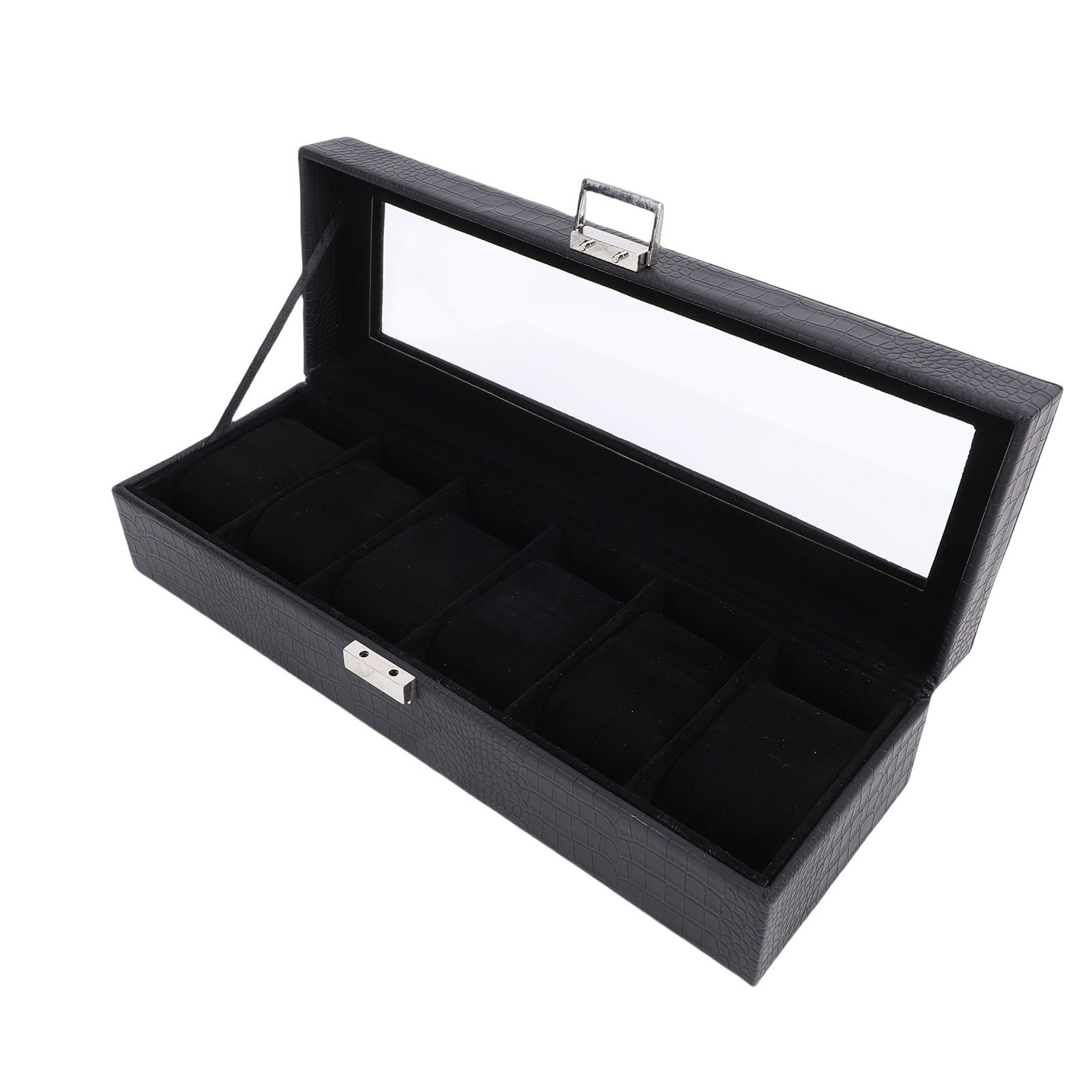 Watch Box Black 6 Slot Leather Watch Case with Pillows for Watches Storage view 12