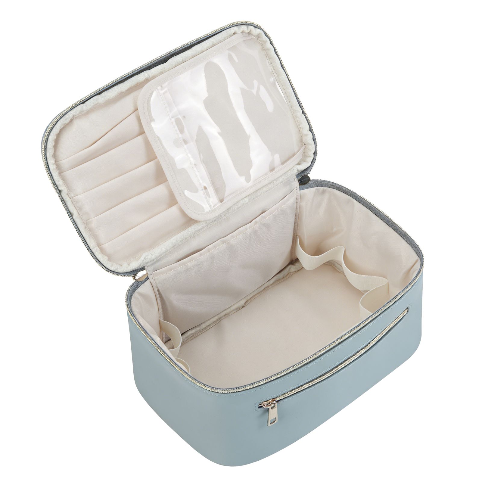 Toiletry Makeup Bag Large Capacity Water Proof PU Cosmetic Bag with Double view 11