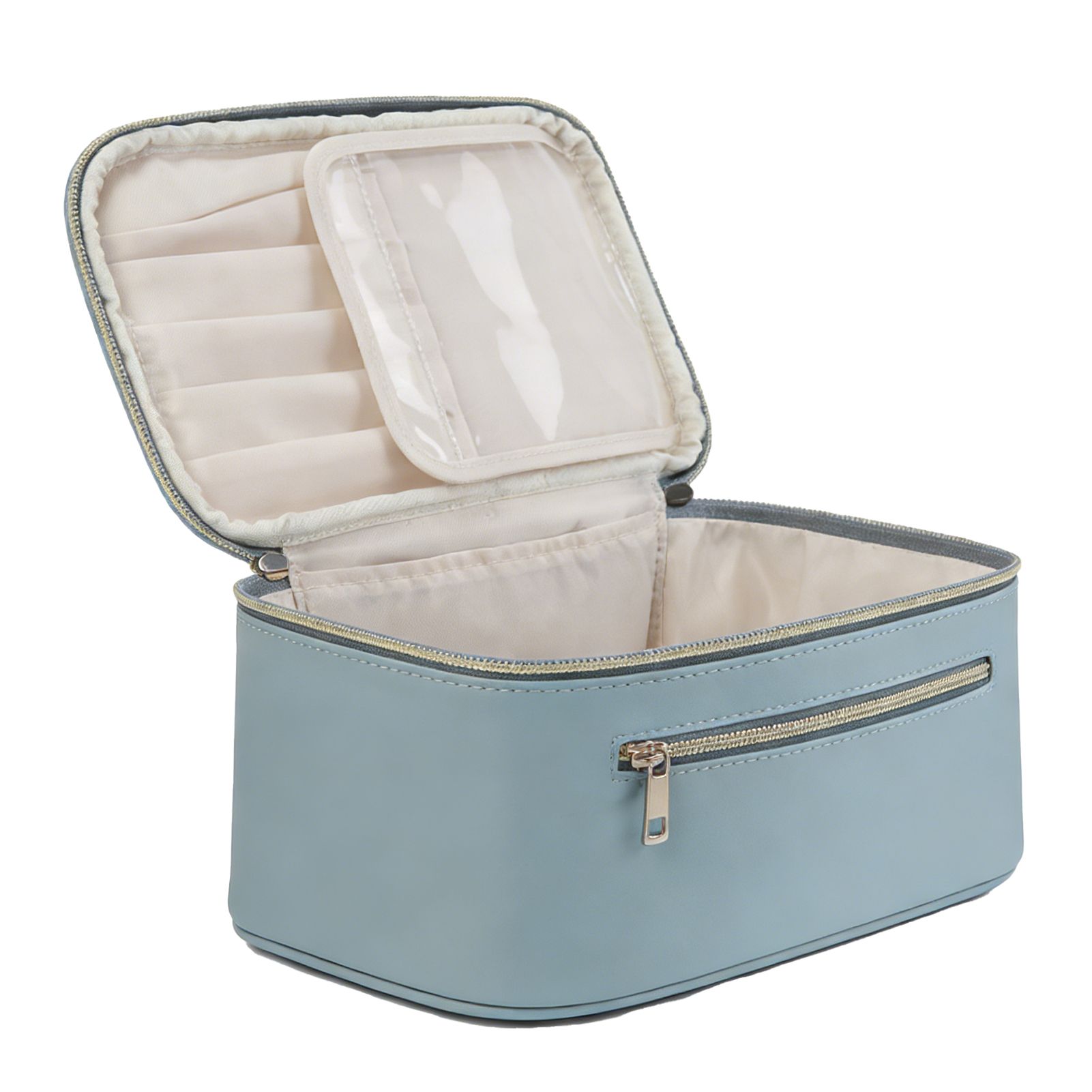 Toiletry Makeup Bag Large Capacity Water Proof PU Cosmetic Bag with Double view 12