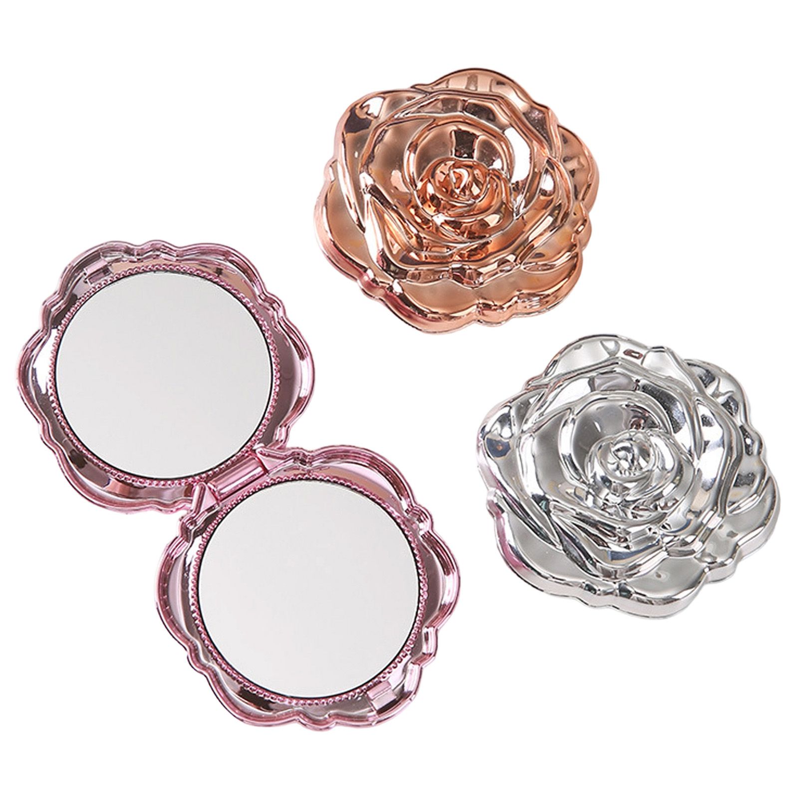 3PCS Pocket Mirror for Women PP Electroplated Rose Double Sided Portable view 3
