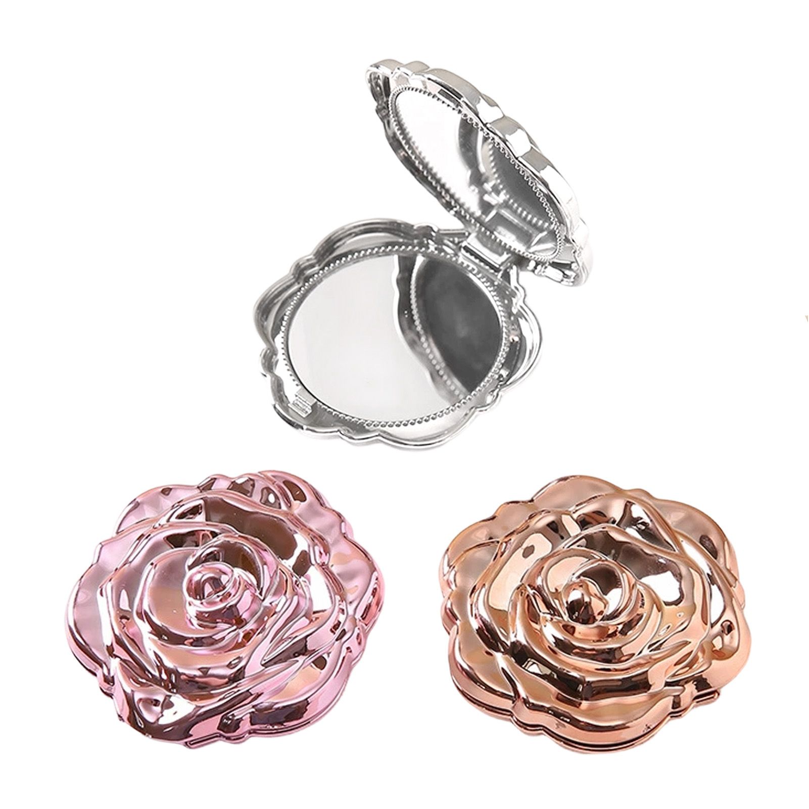 3PCS Pocket Mirror for Women PP Electroplated Rose Double Sided Portable view 4