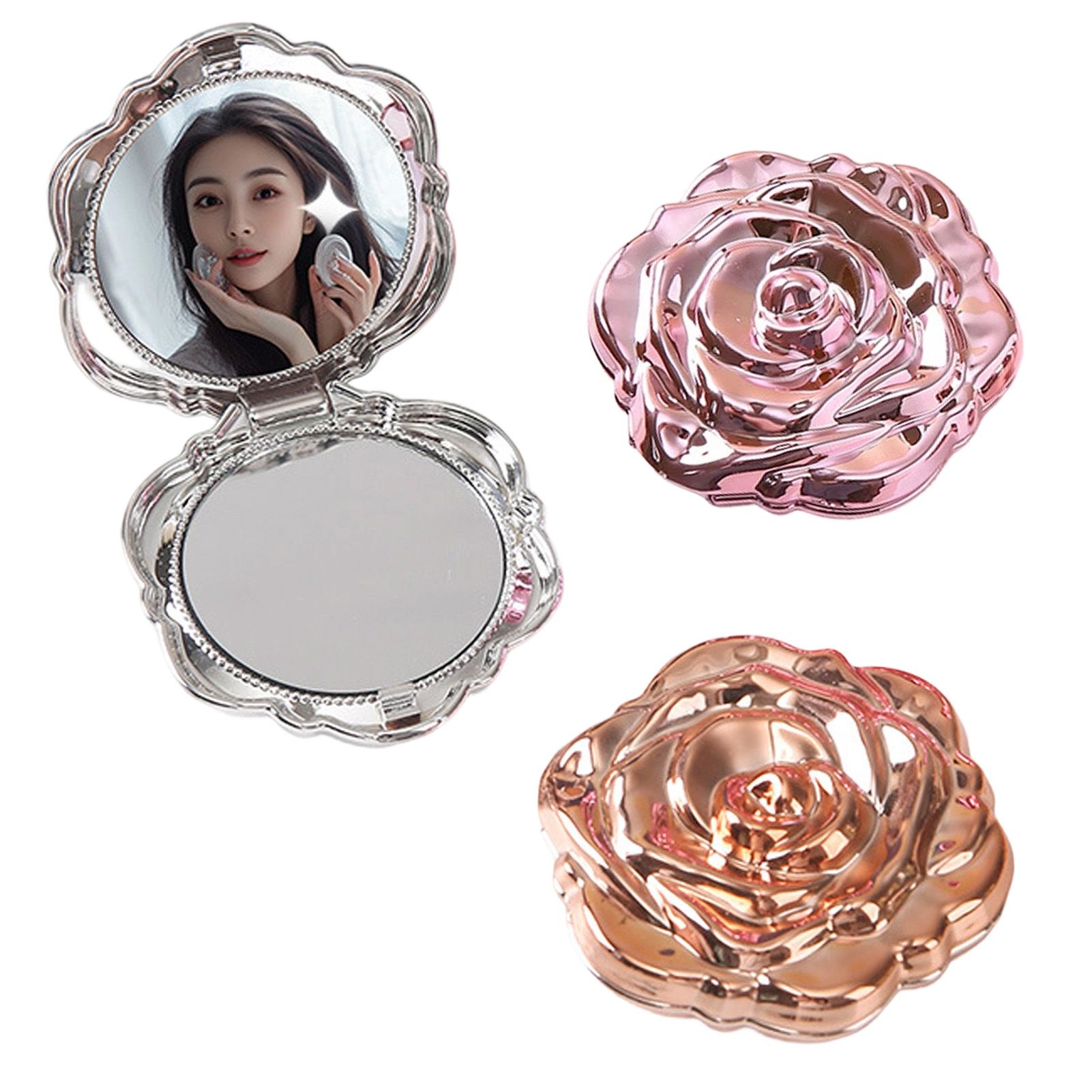 3PCS Pocket Mirror for Women PP Electroplated Rose Double Sided Portable view 6
