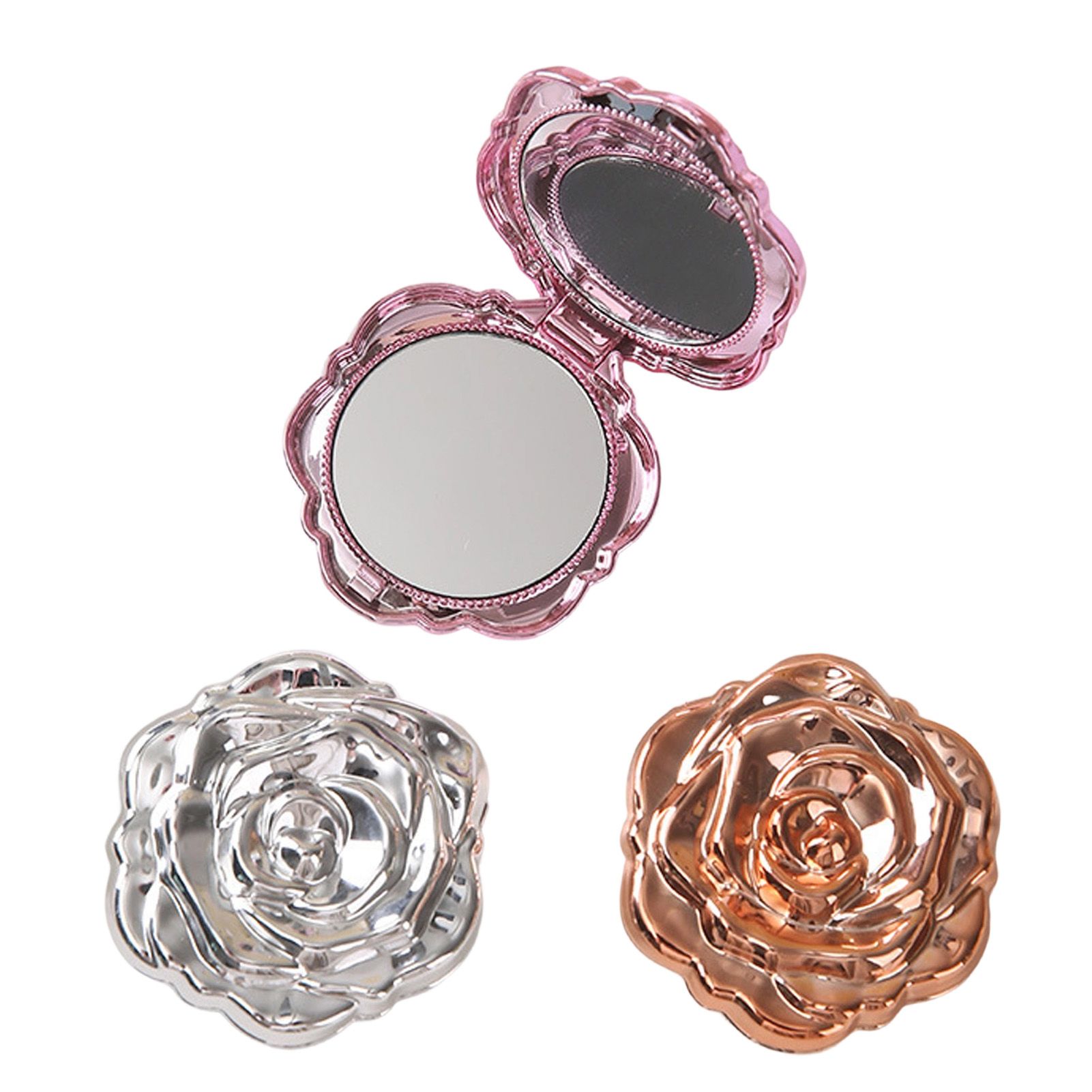 3PCS Pocket Mirror for Women PP Electroplated Rose Double Sided Portable view 7
