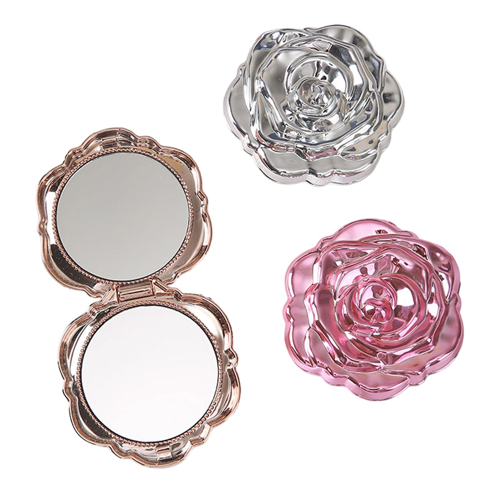 3PCS Pocket Mirror for Women PP Electroplated Rose Double Sided Portable view 8