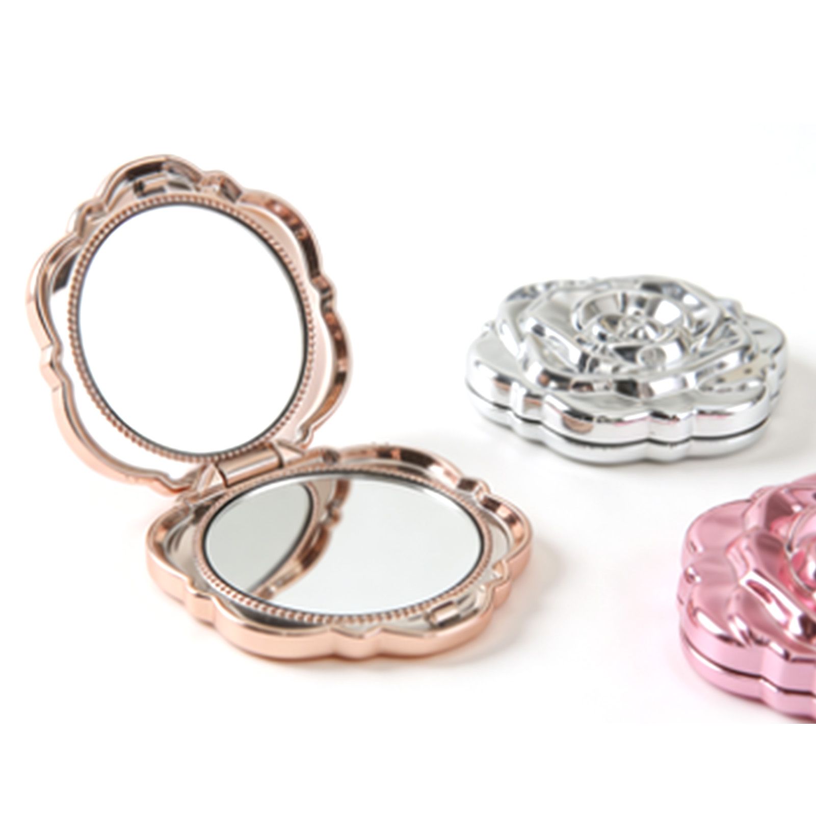 3PCS Pocket Mirror for Women PP Electroplated Rose Double Sided Portable view 10