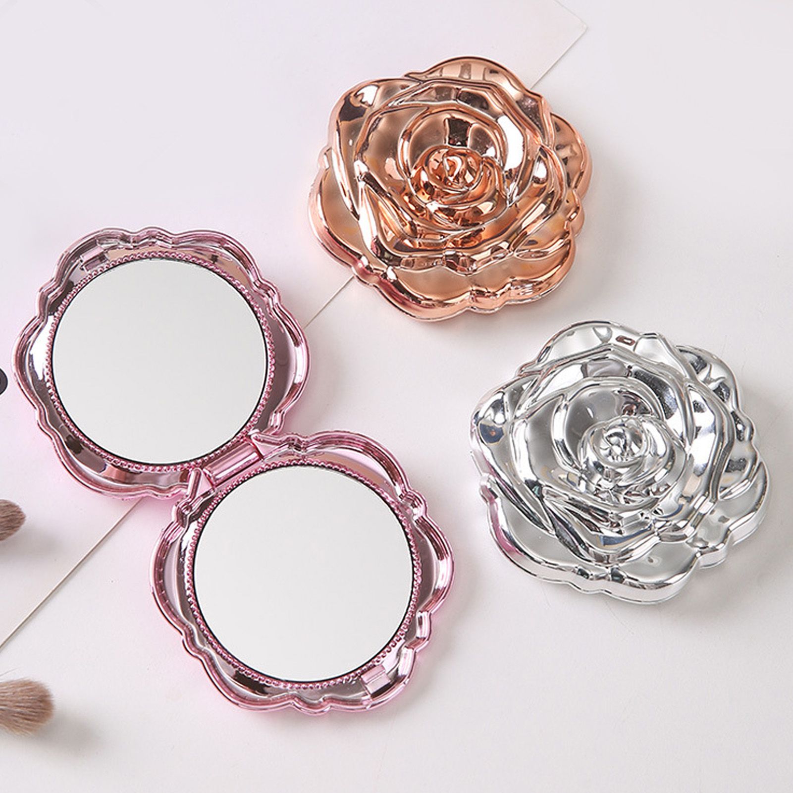 3PCS Pocket Mirror for Women PP Electroplated Rose Double Sided Portable view 11