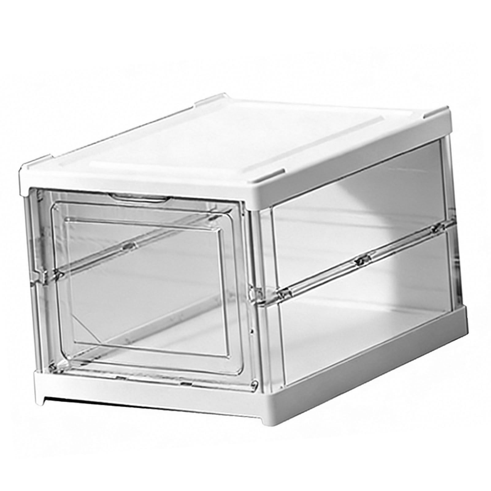 Shoe Storage Box Clear Plastic Stackable Shoe Organizer Space Saving Foldable