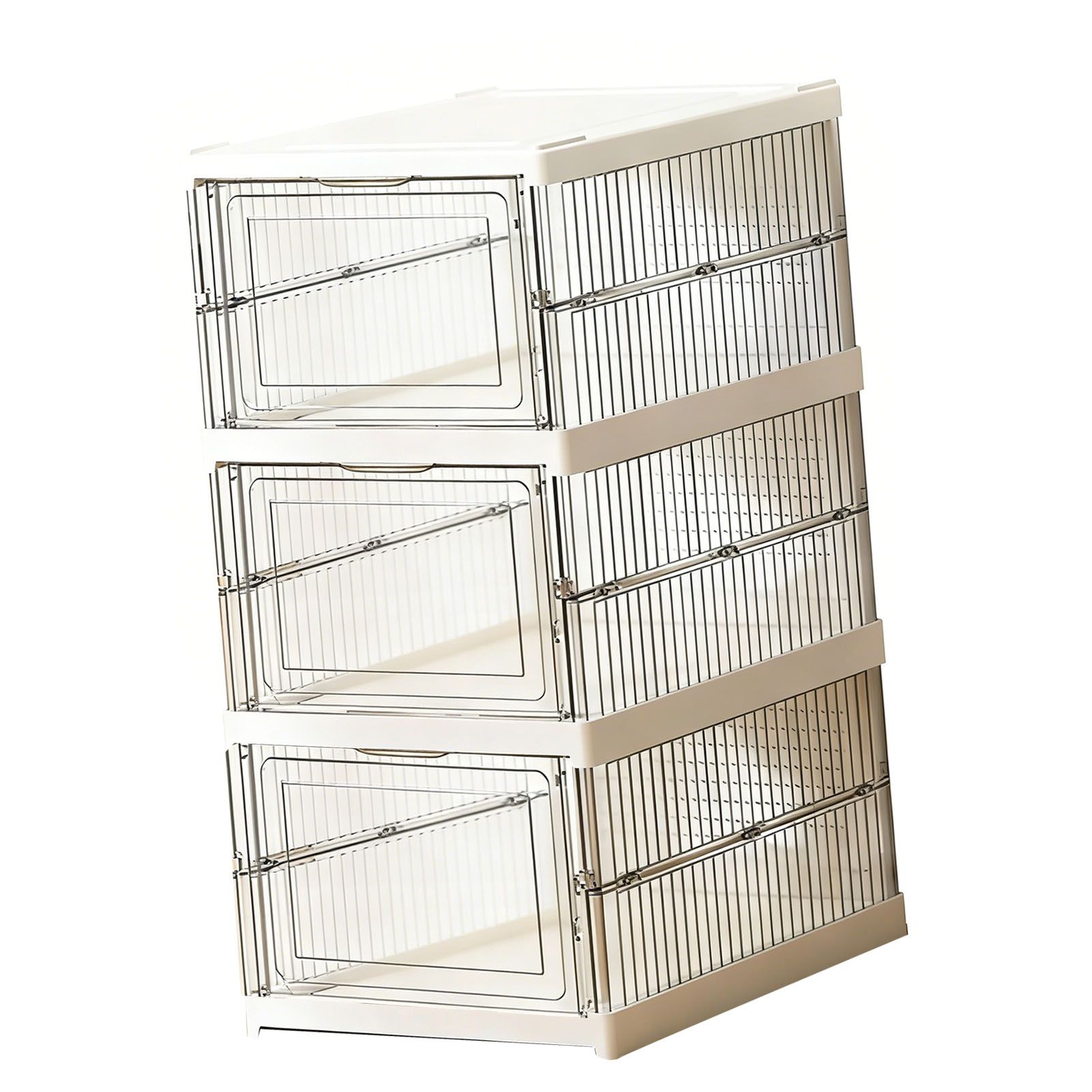 Shoe Storage Box Clear Plastic Stackable Shoe Organizer Space Saving Foldable