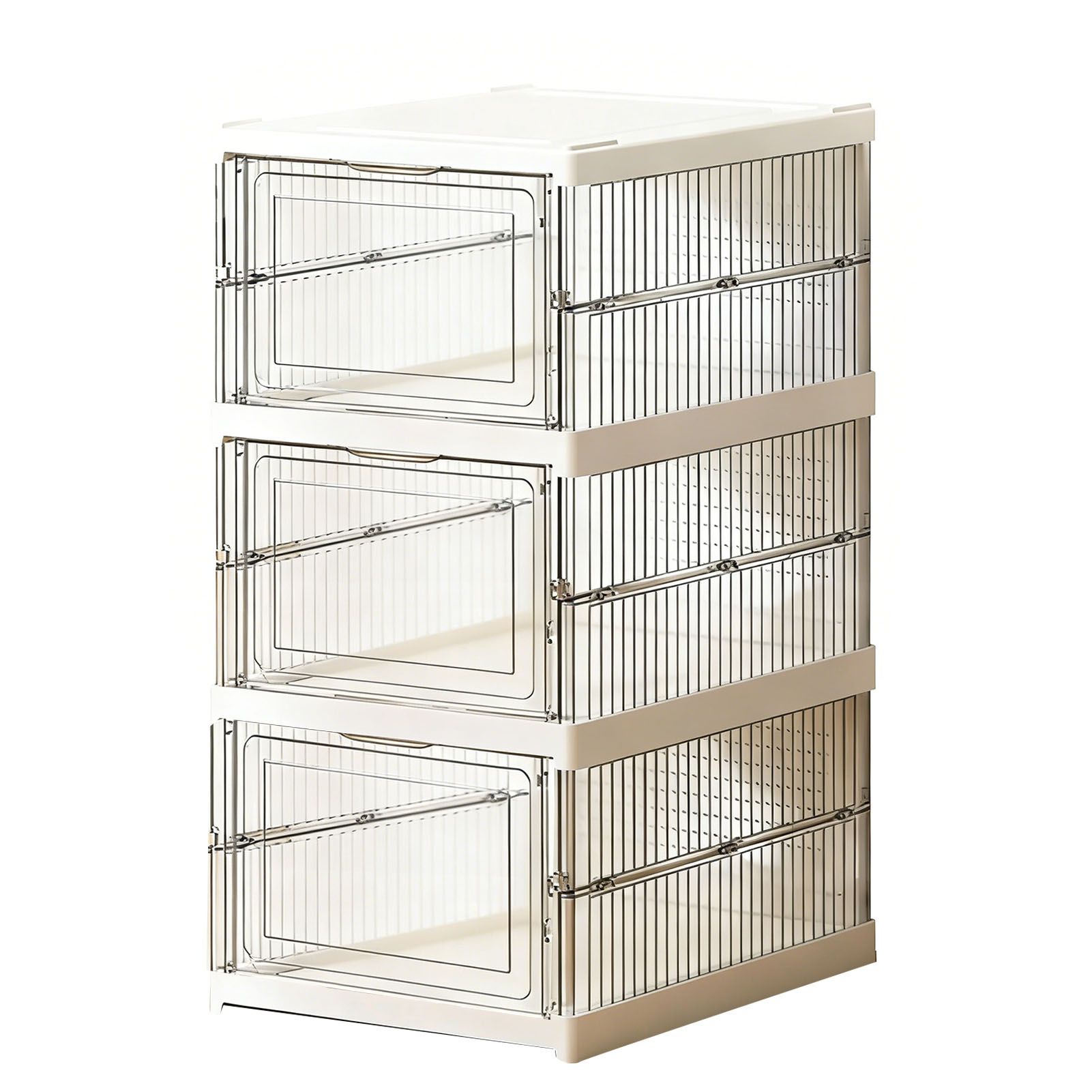 Shoe Storage Box Clear Plastic Stackable Shoe Organizer Space Saving Foldable view 3