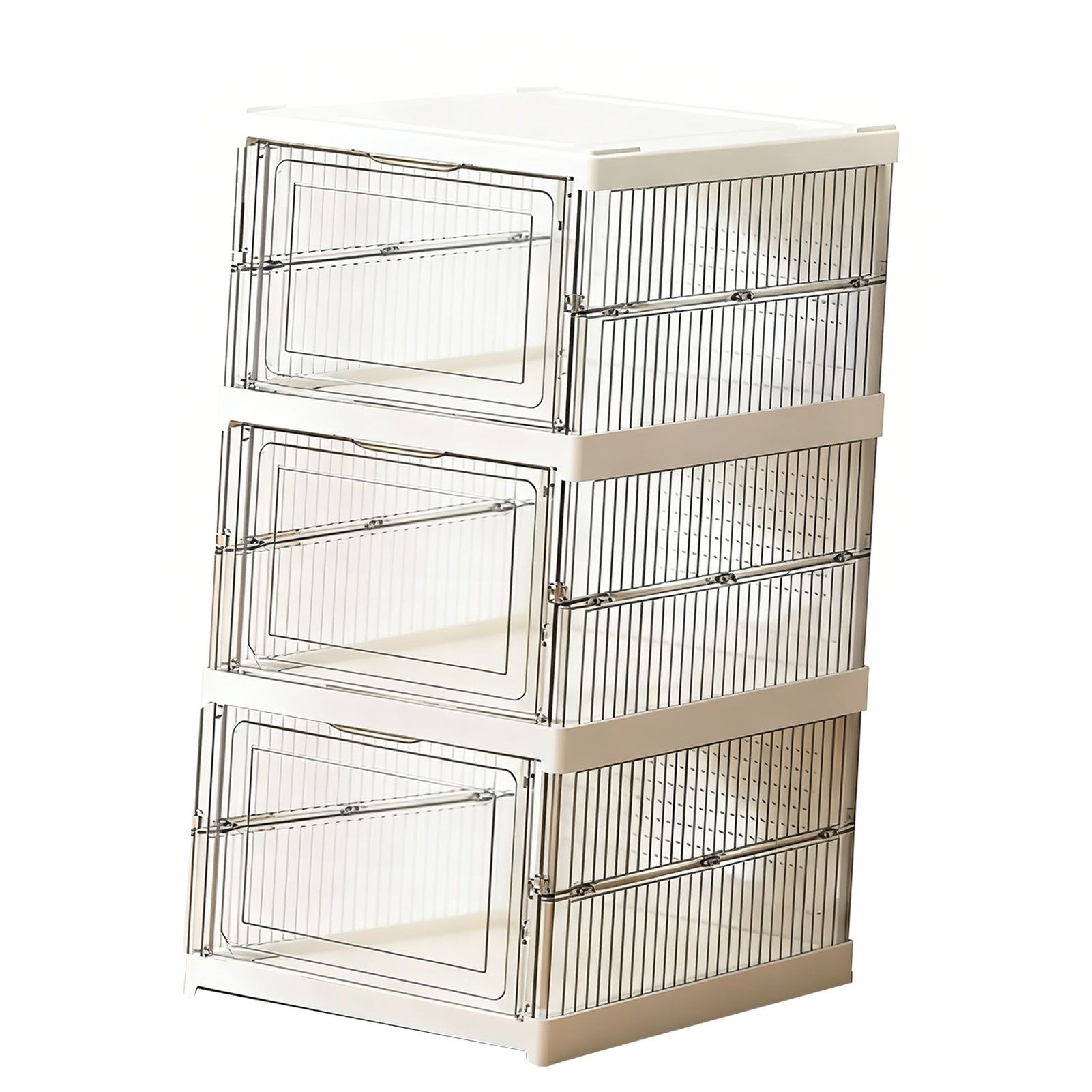 Shoe Storage Box Clear Plastic Stackable Shoe Organizer Space Saving Foldable view 4