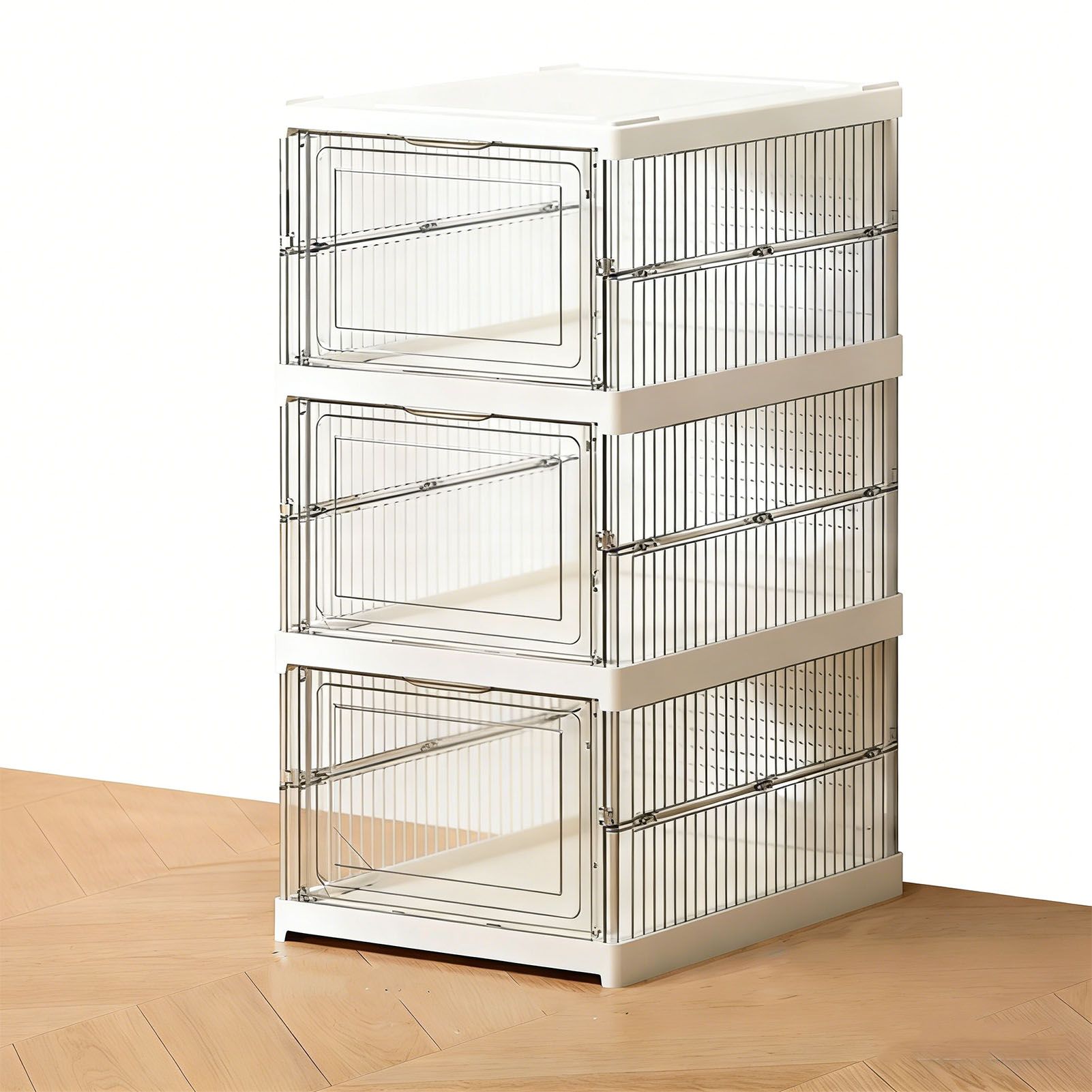 Shoe Storage Box Clear Plastic Stackable Shoe Organizer Space Saving Foldable view 6