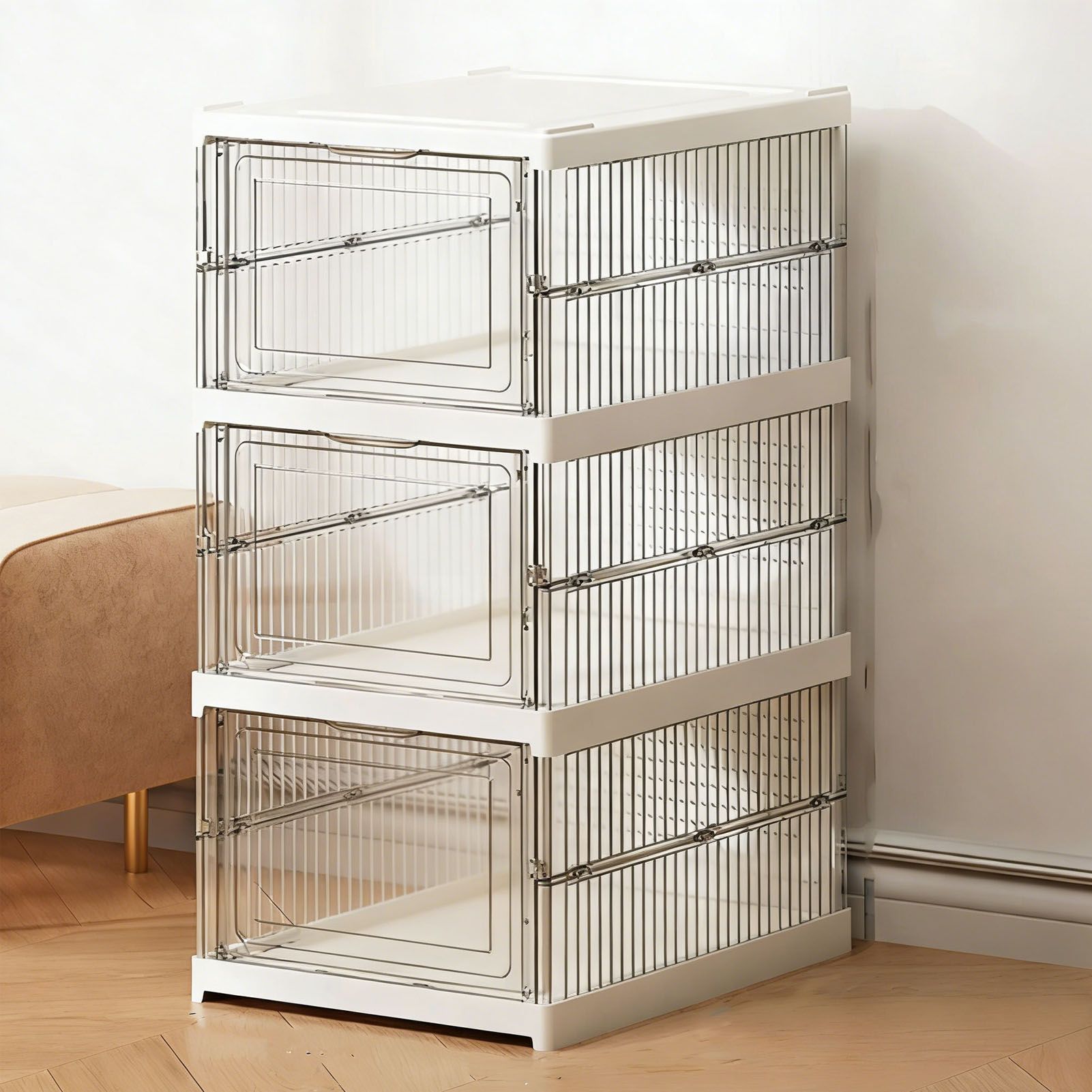 Shoe Storage Box Clear Plastic Stackable Shoe Organizer Space Saving Foldable view 8