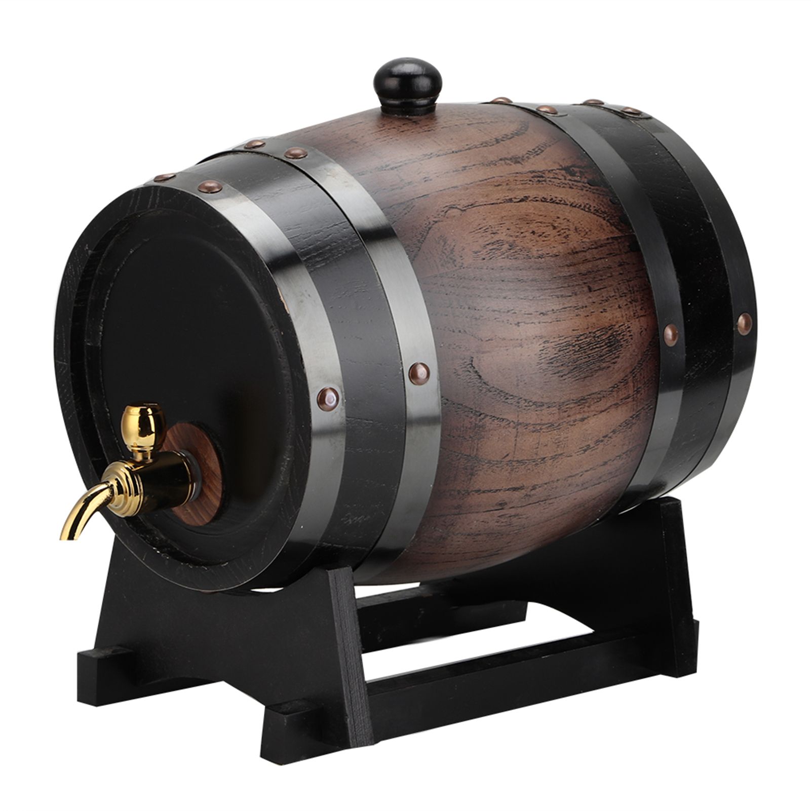3L Vintage Striped Black Oak Red Wine Barrel Keg Bucket Container with Faucet