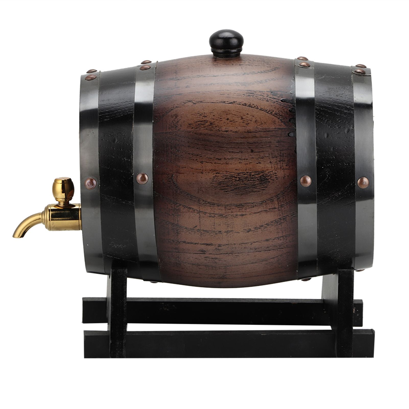 3L Vintage Striped Black Oak Red Wine Barrel Keg Bucket Container with Faucet view 3