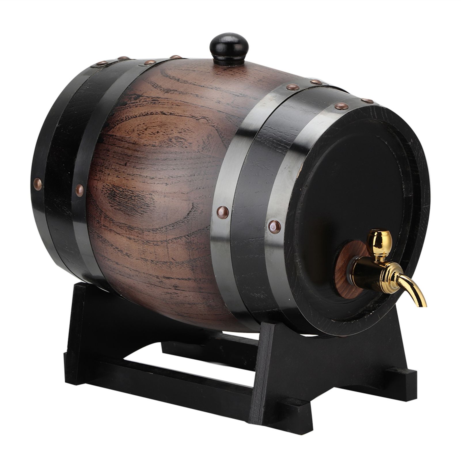 3L Vintage Striped Black Oak Red Wine Barrel Keg Bucket Container with Faucet view 5