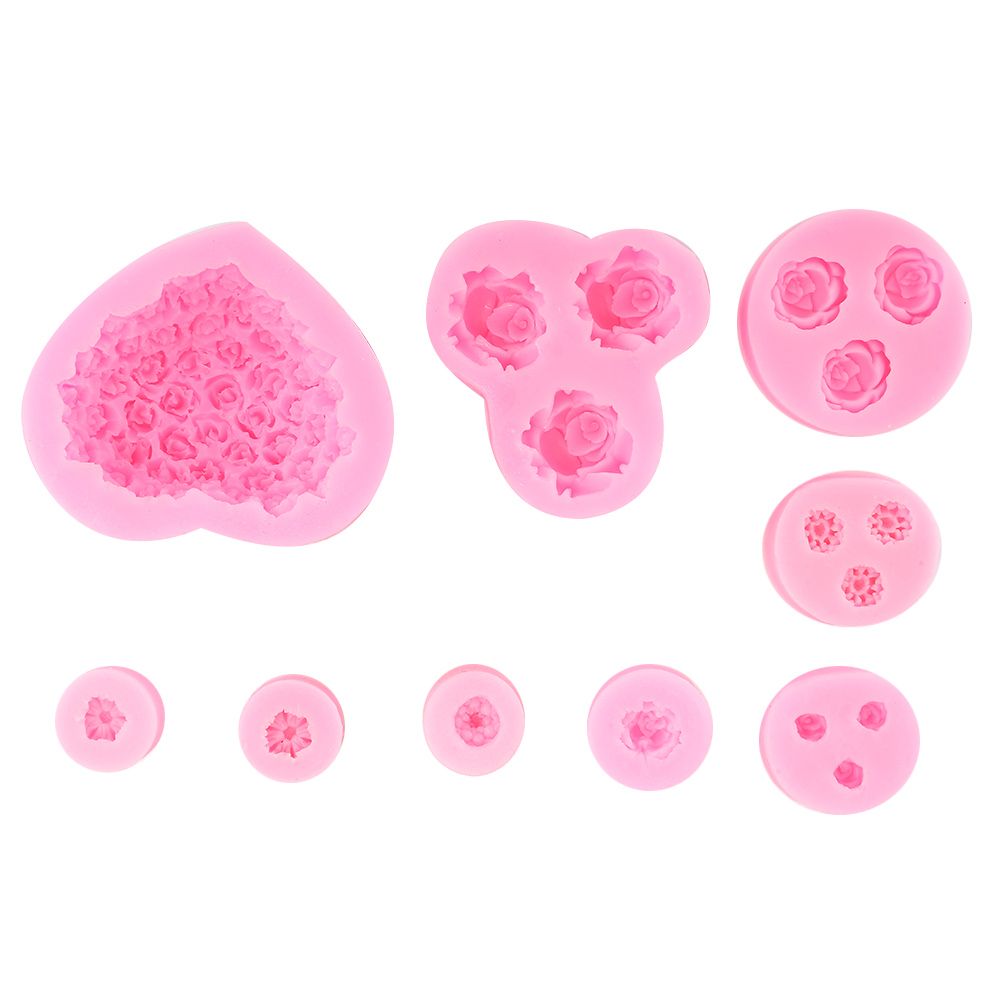 9Pcs Unique Heart Rose Shape Silicone Baking Chocolate Cake Mold DIY Baking
