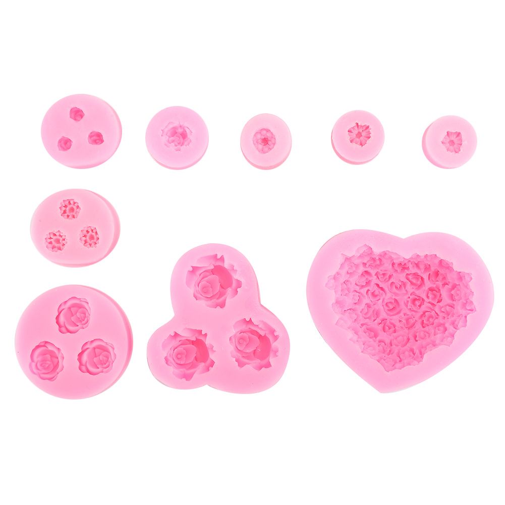 9Pcs Unique Heart Rose Shape Silicone Baking Chocolate Cake Mold DIY Baking view 2