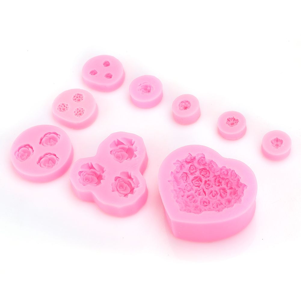 9Pcs Unique Heart Rose Shape Silicone Baking Chocolate Cake Mold DIY Baking view 3